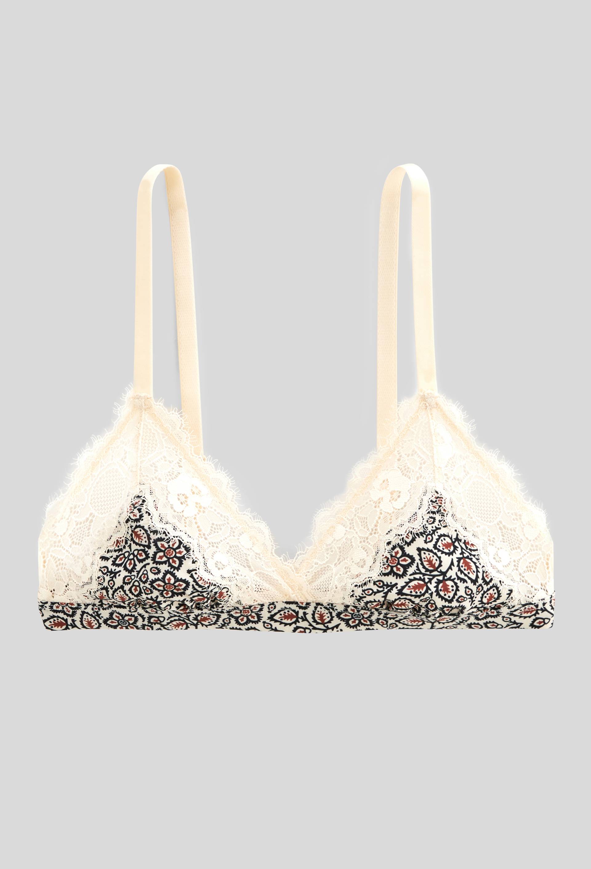 Soutien-gorge triangle STELLA en microfibre imprim&eacute;e et dentelle, Ecru, large image number 2