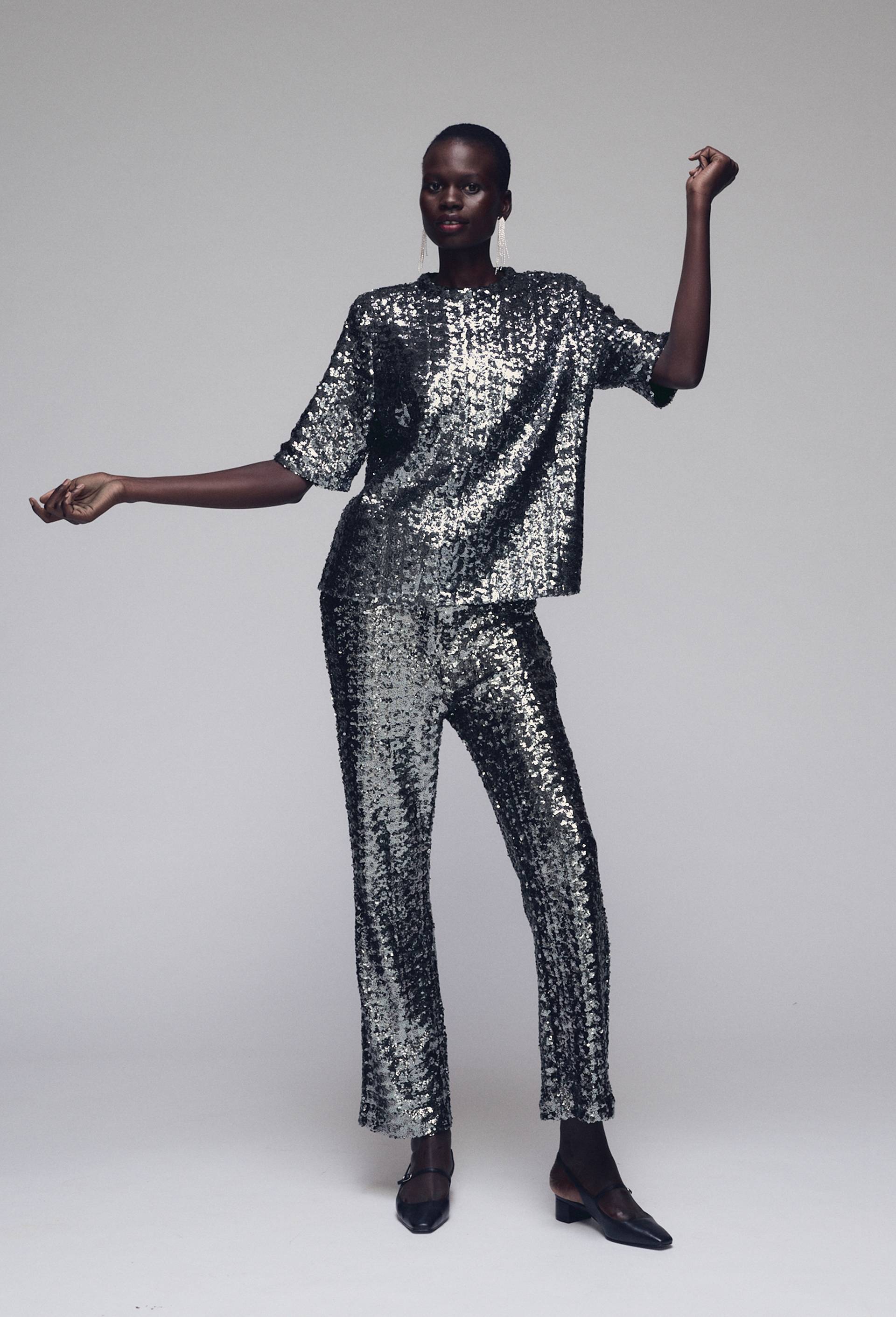 Pantalon &agrave; sequins, Argent, large image number 0