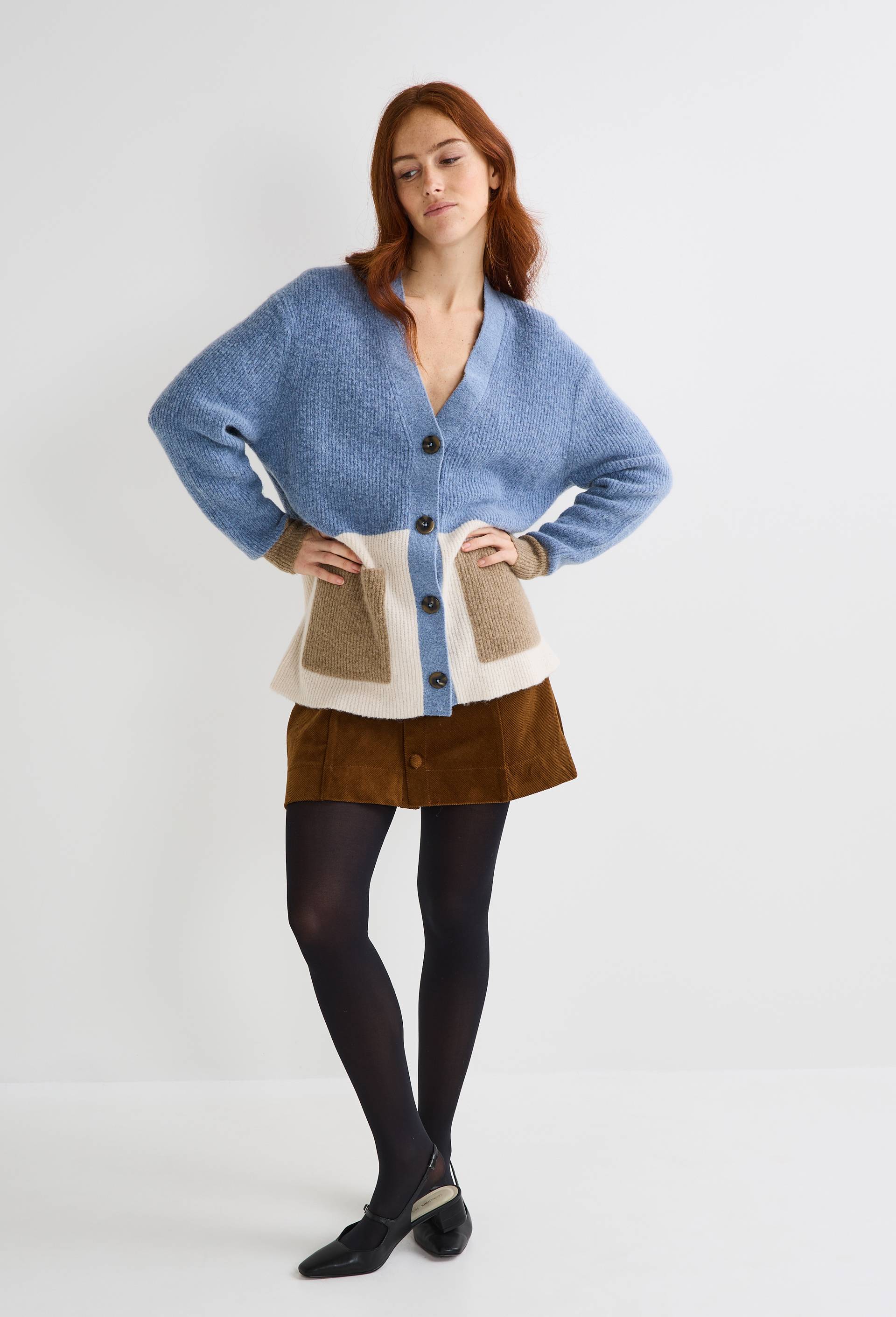 Cardigan long avec boutonnage classique, contient de l'alpaga., BLEU, swatch image