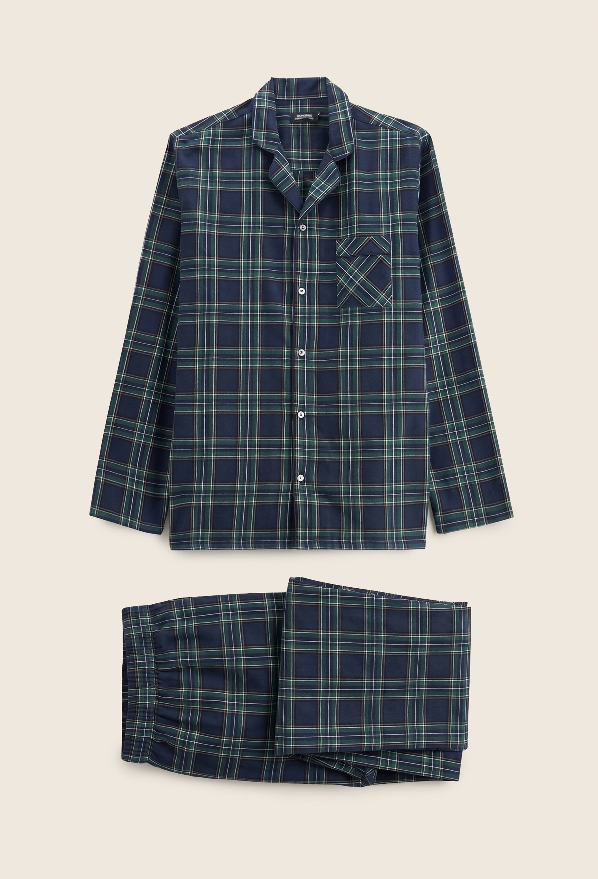 Pyjama manches longues et pantalon en flanelle de coton BIO, Bleu fonc&eacute;, large image number 0