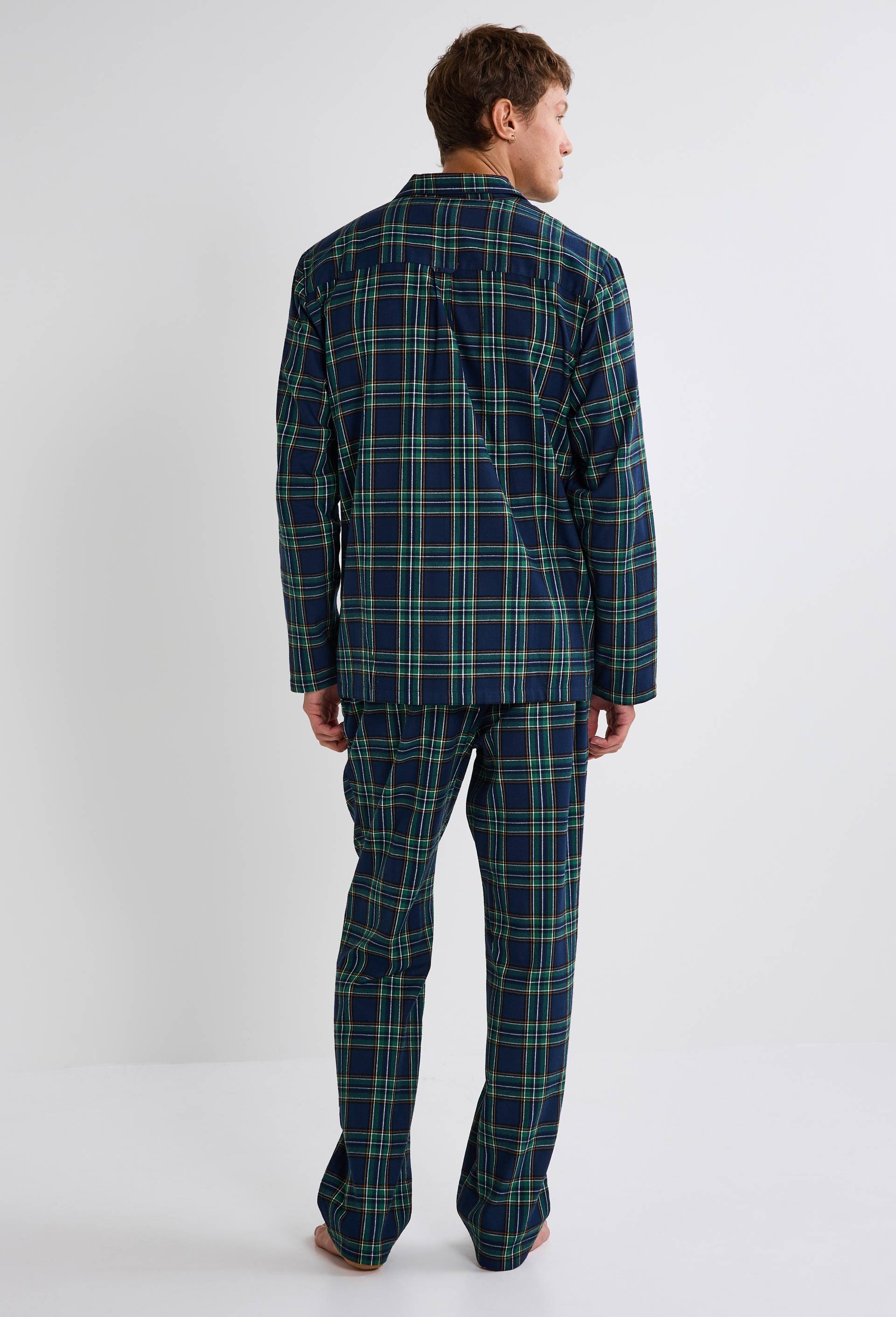 Pyjama manches longues et pantalon en flanelle de coton BIO, Bleu fonc&eacute;, large image number 1