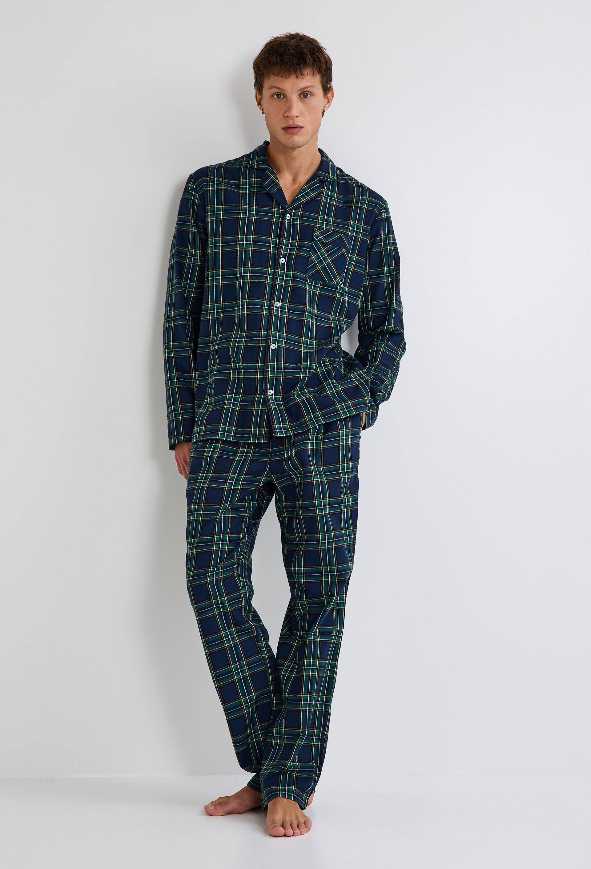 Pyjama manches longues et pantalon en flanelle de coton BIO, Bleu fonc&eacute;, large image number 1.0