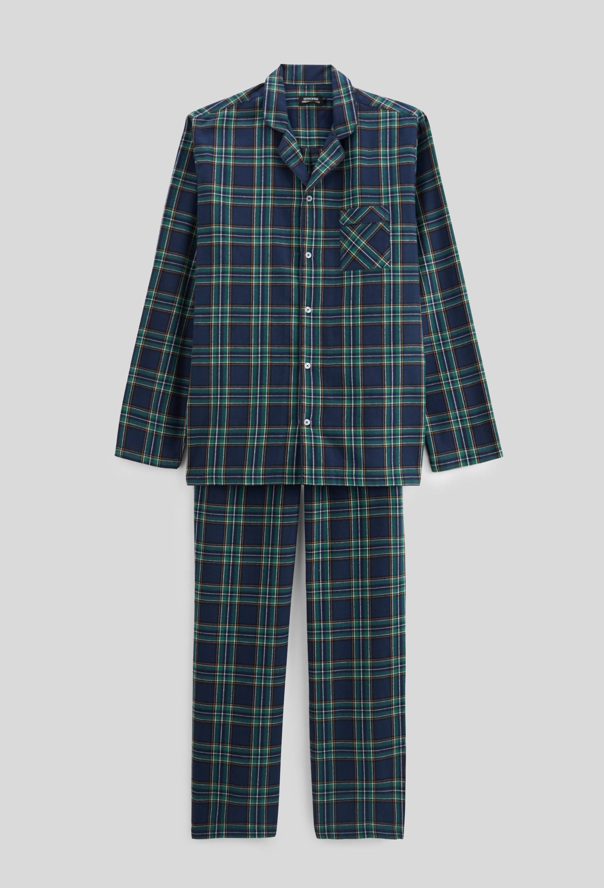 Pyjama manches longues et pantalon en flanelle de coton BIO, Bleu fonc&eacute;, large image number 2.0