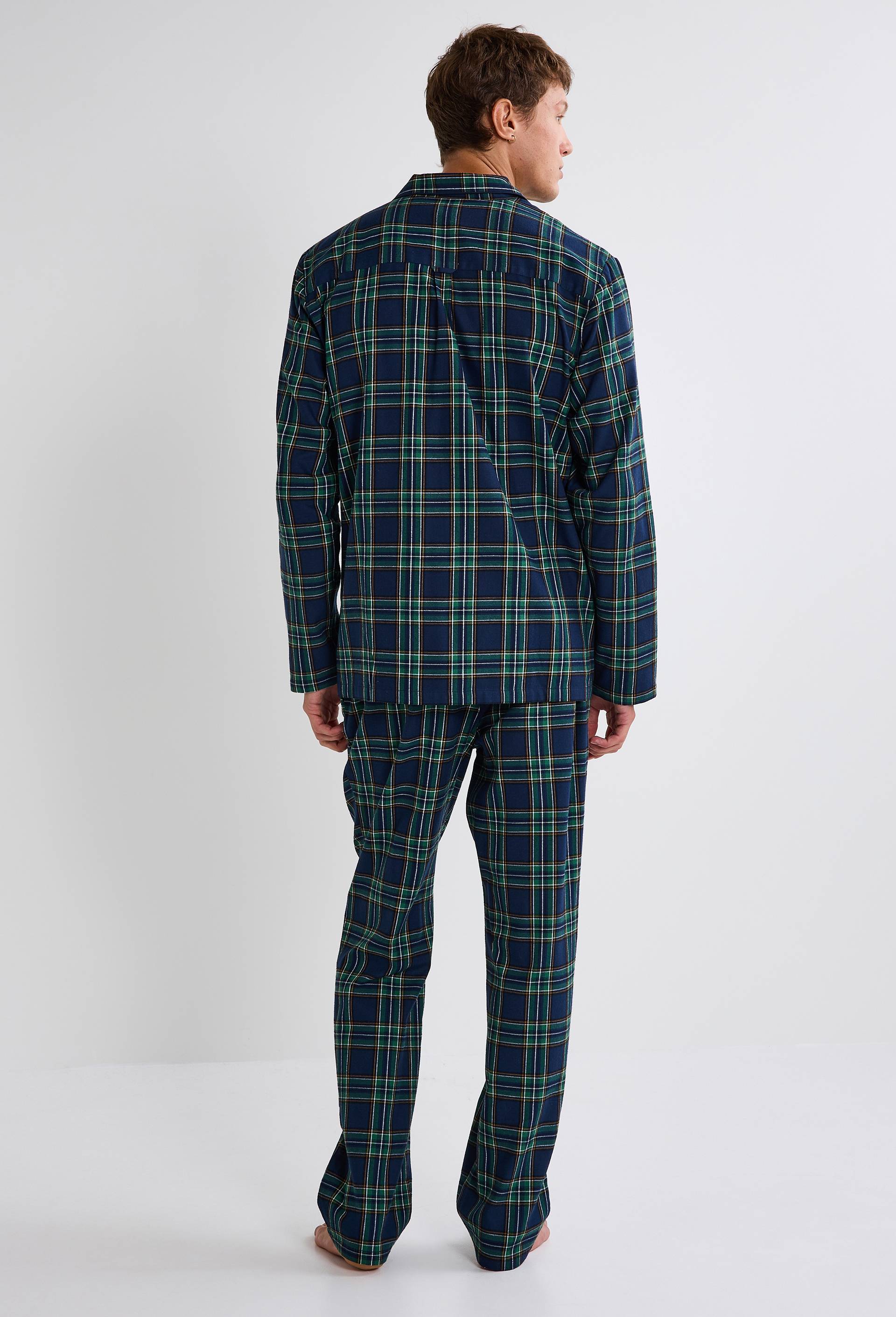 Pyjama manches longues et pantalon en flanelle de coton BIO, Bleu fonc&eacute;, large image number 2