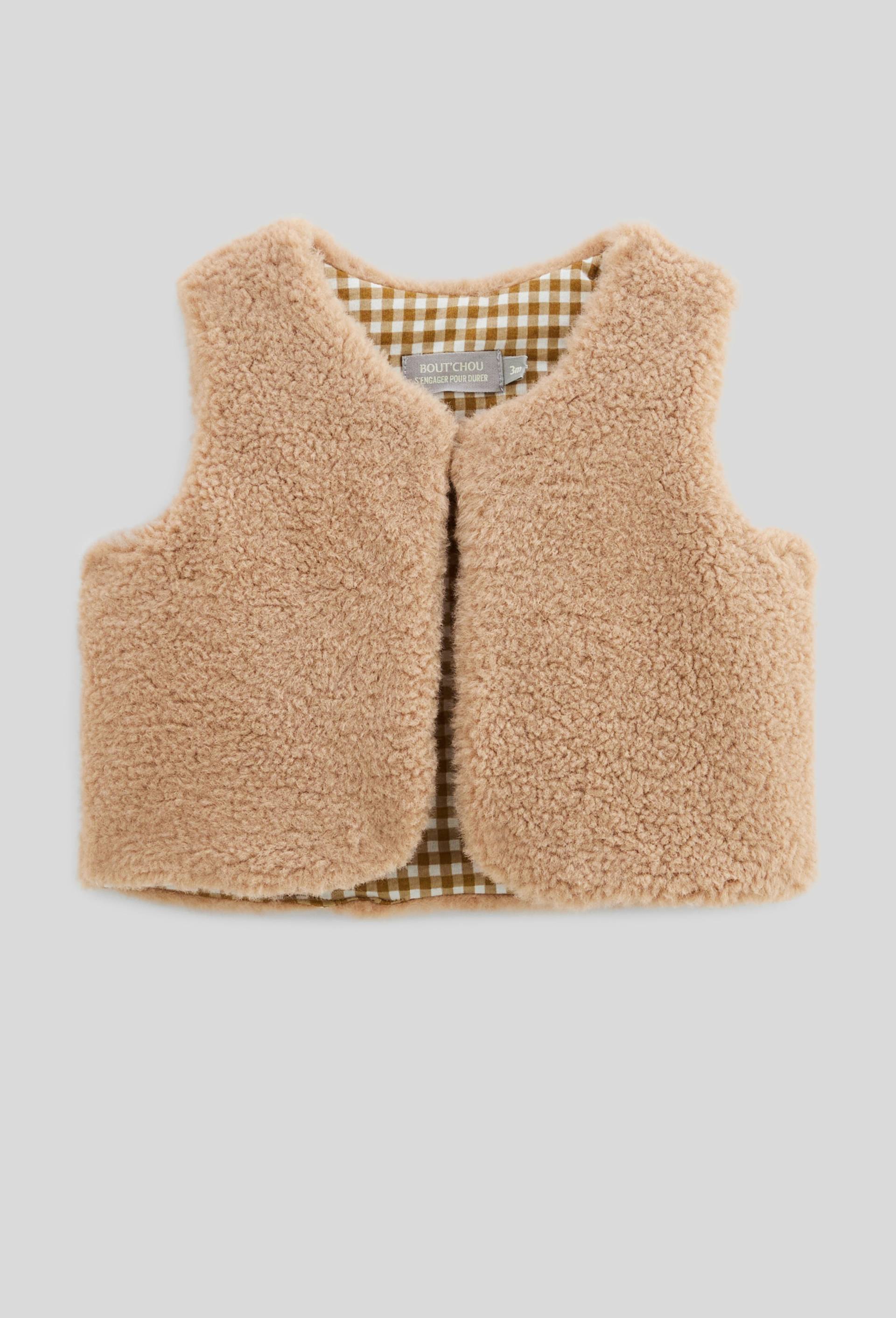 Gilet sans manches uni effet sherpa, Beige, large image number 0