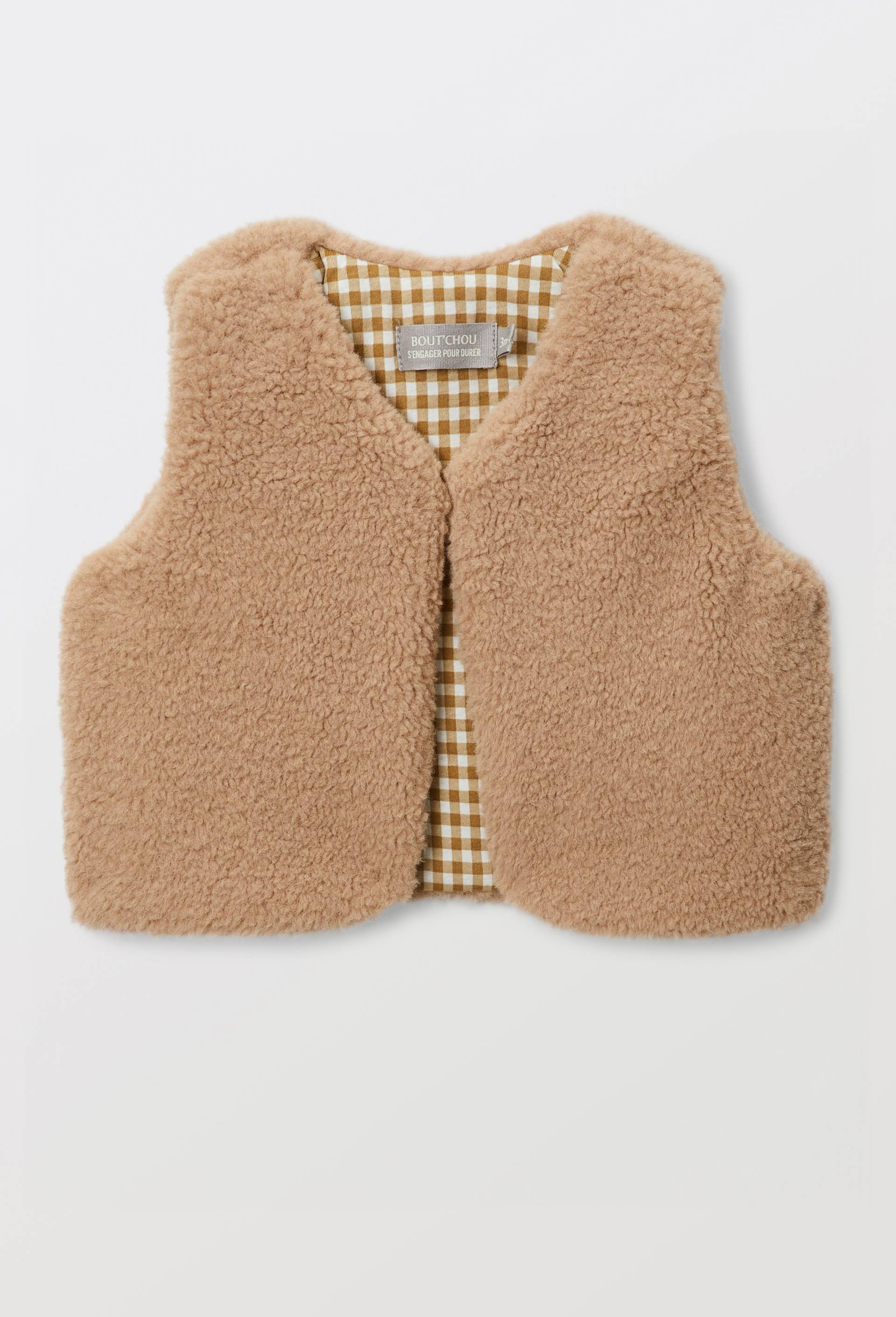 Gilet sans manches uni effet sherpa, Beige, swatch image