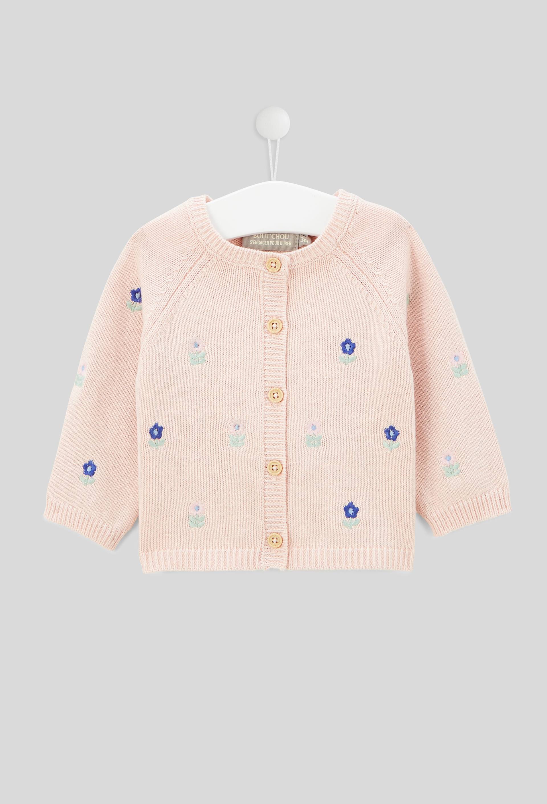 Cardigan avec broderies fleurs, Rose clair, large image number 0