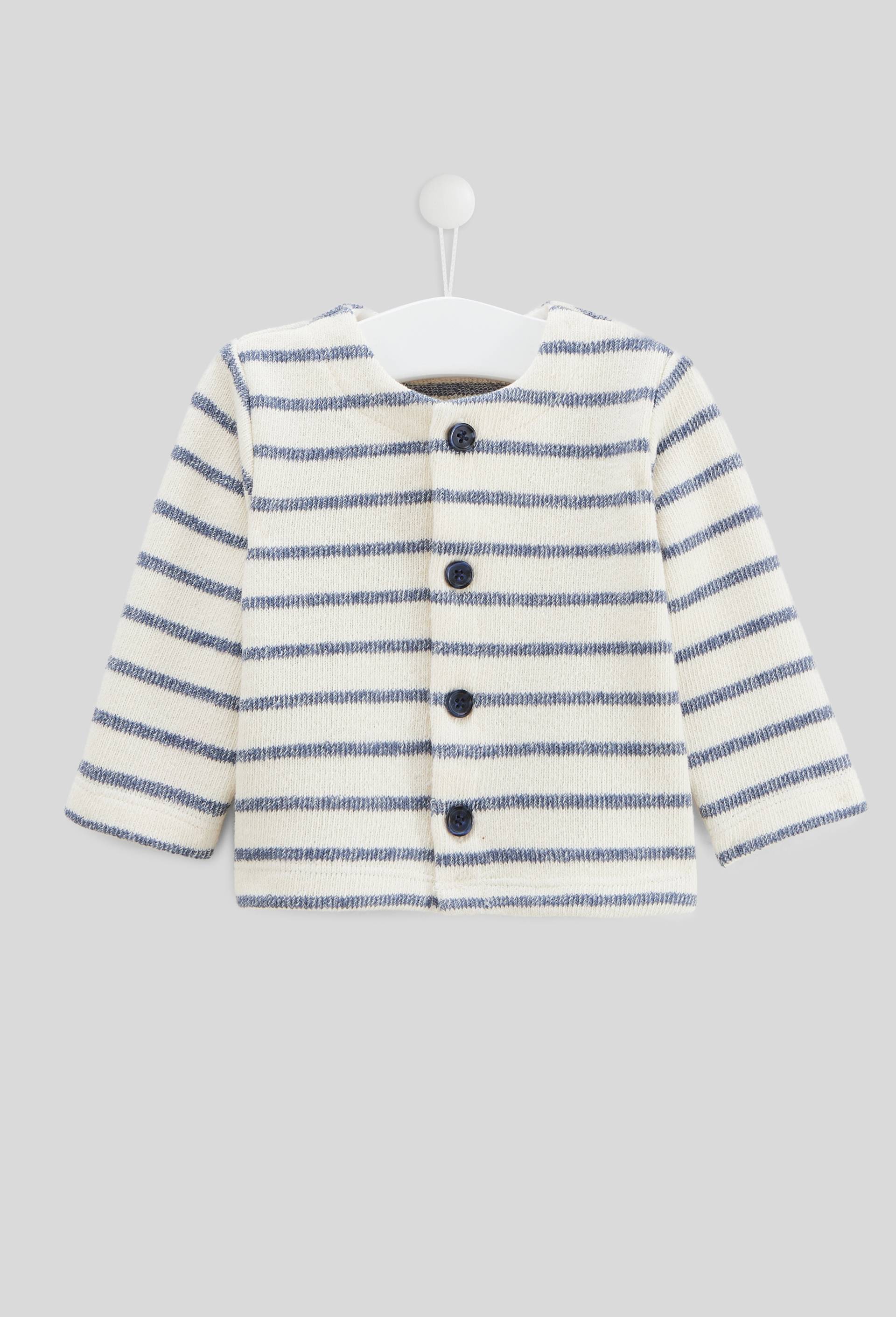 Cardigan manches longues ray&eacute;, Bleu fonc&eacute;, large image number 0