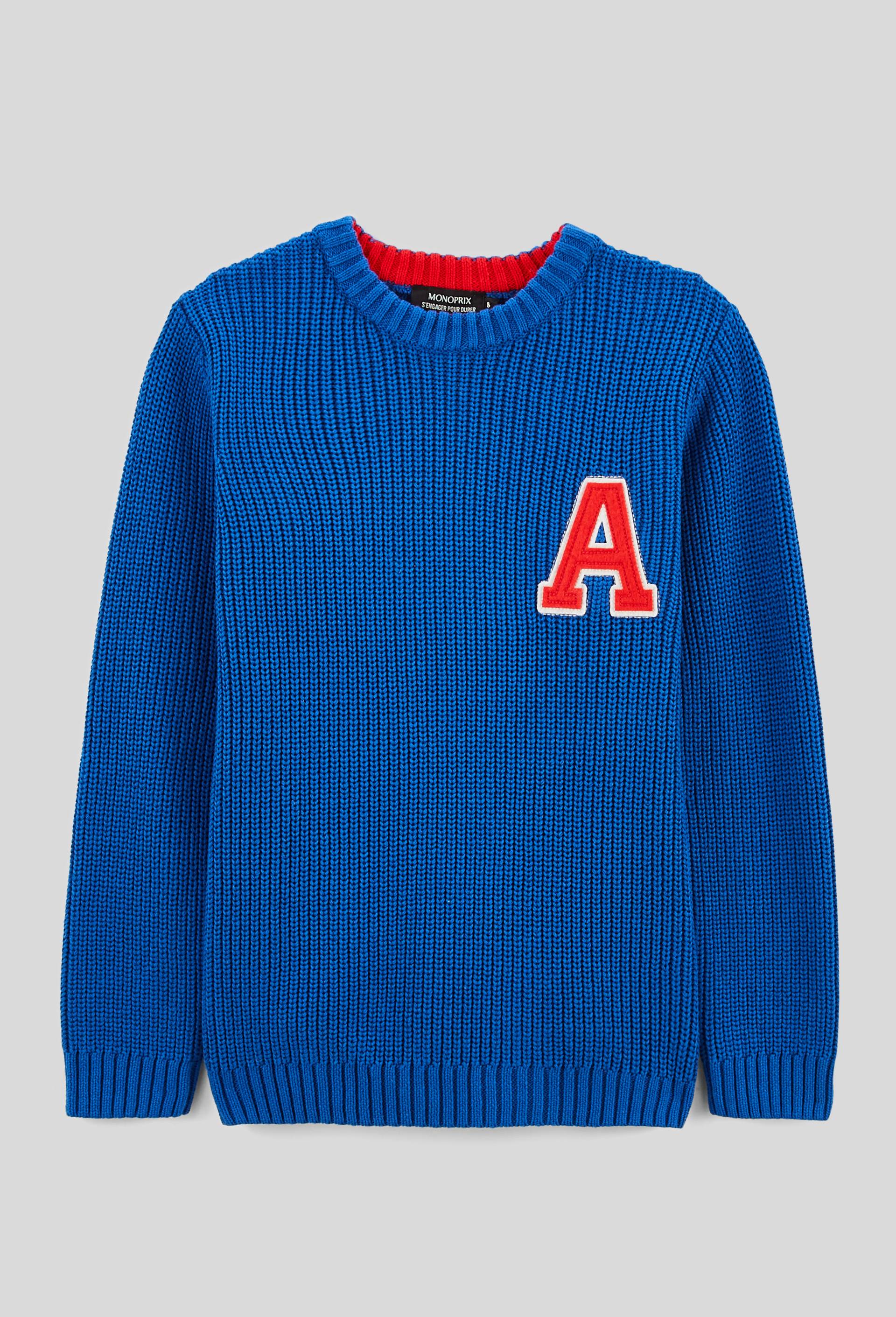 Pull maille avec patch en coton, Bleu, large image number 0.0