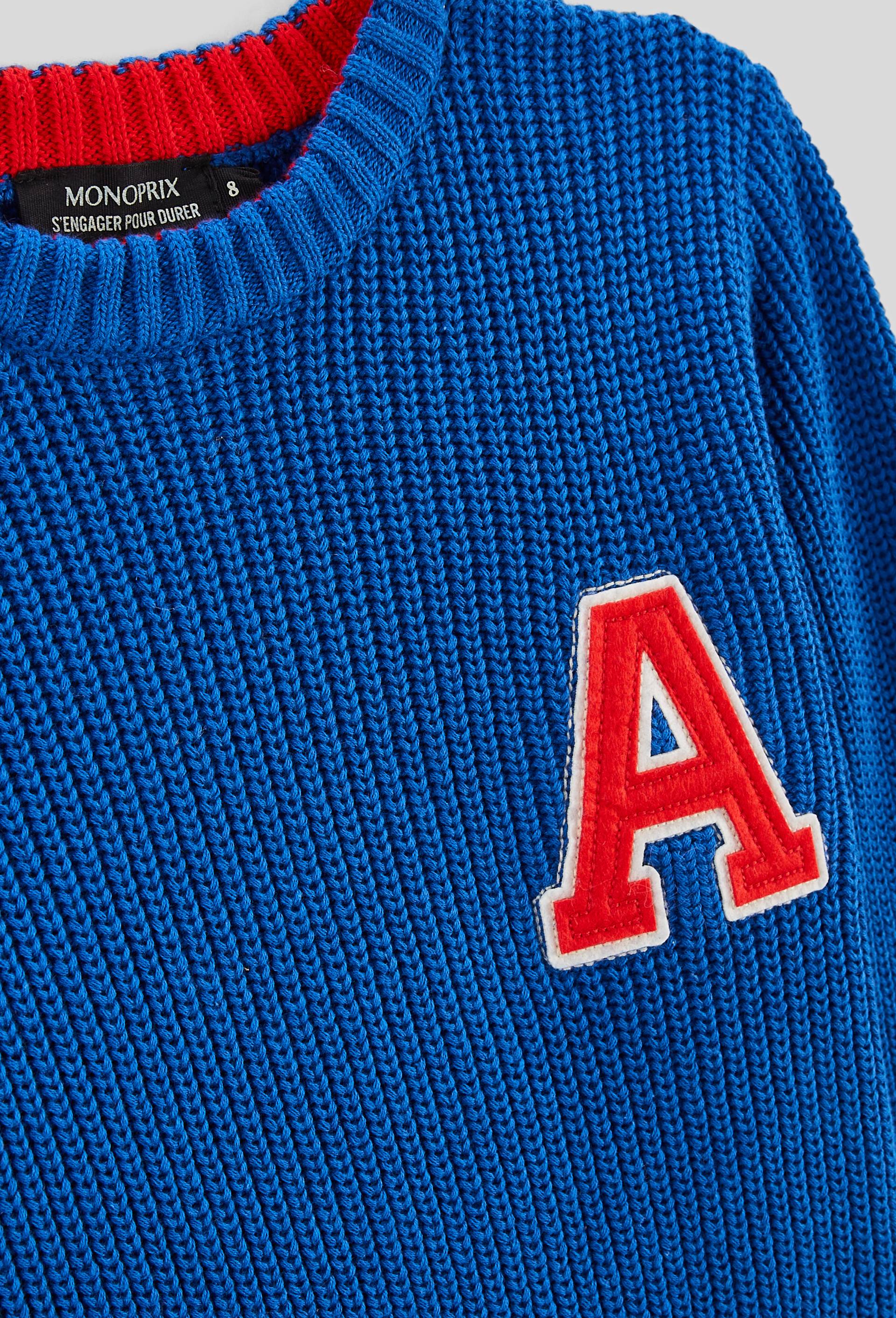 Pull maille avec patch en coton, Bleu, large image number 2