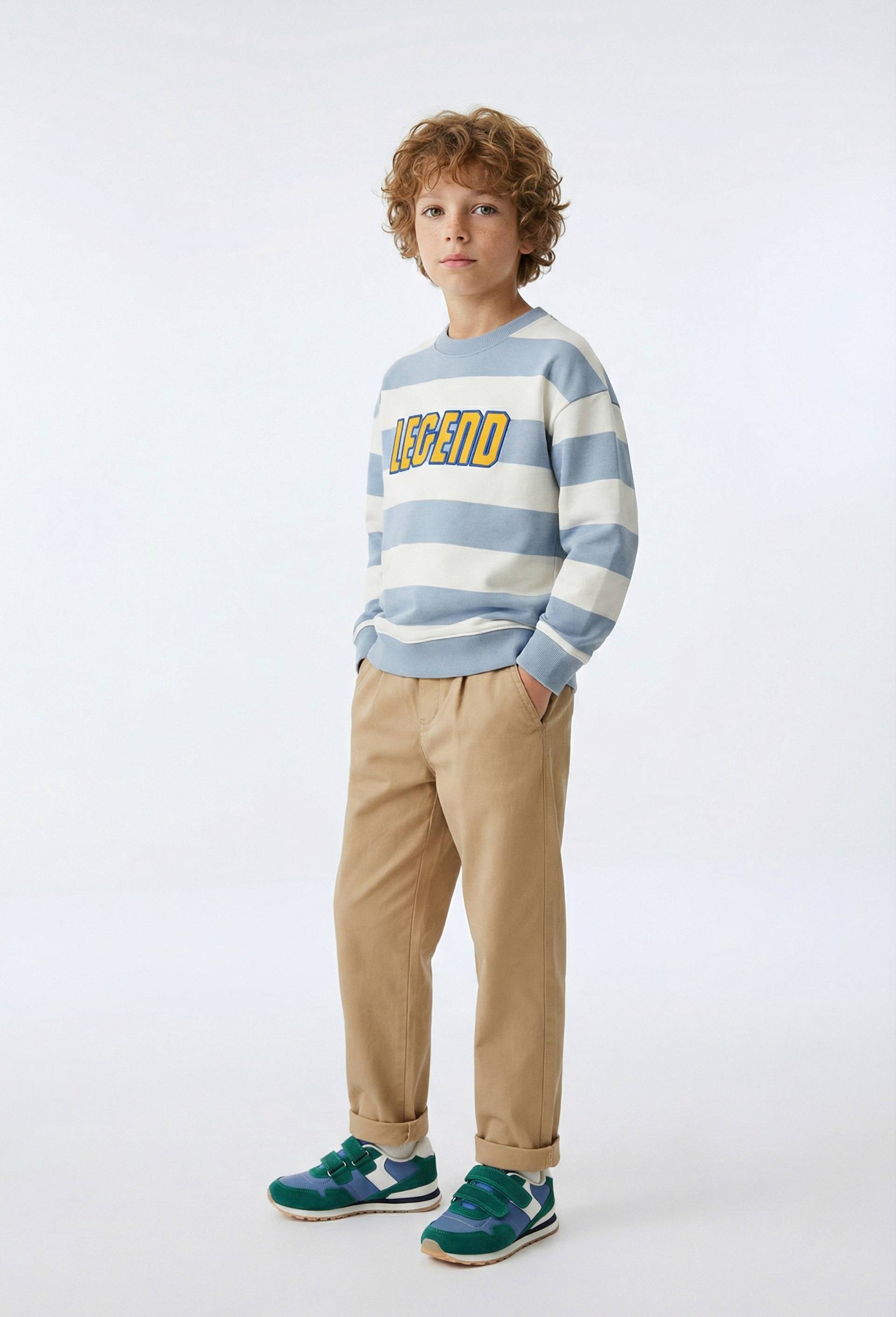 Pantalon droit &eacute;lastiqu&eacute; uni en coton, Beige, large image number 0.0