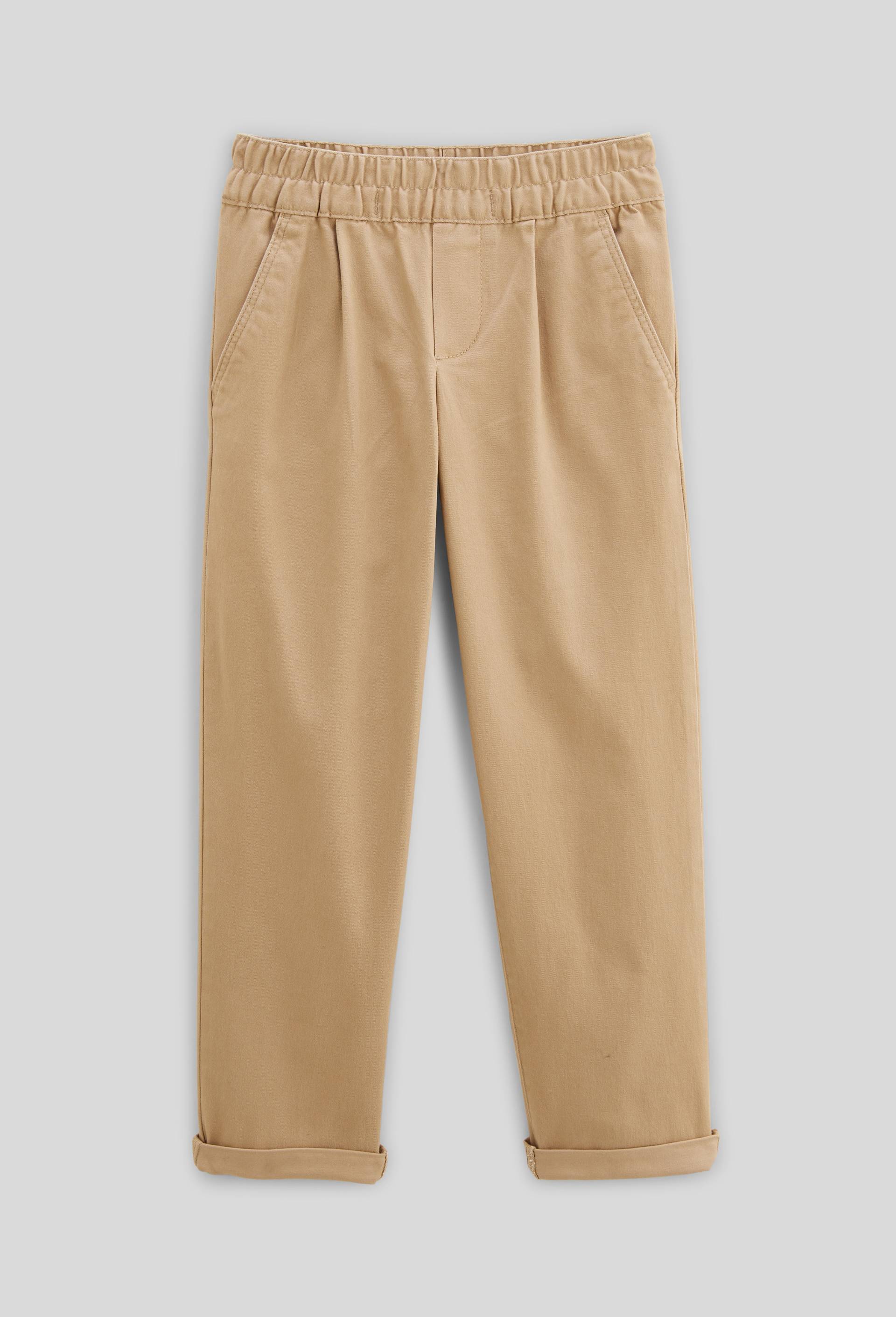 Pantalon droit &eacute;lastiqu&eacute; uni en coton, Beige, large image number 2.0