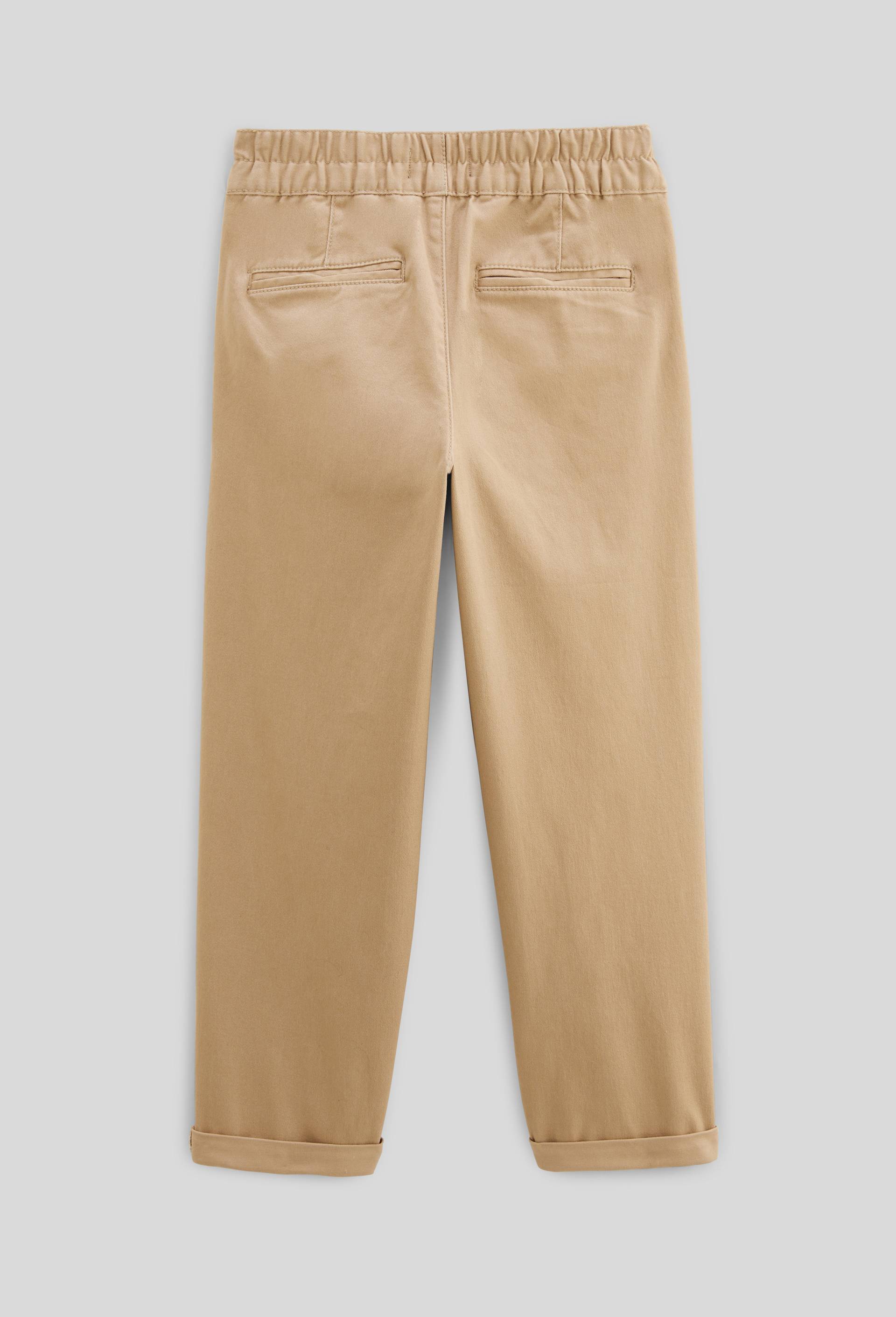 Pantalon droit &eacute;lastiqu&eacute; uni en coton, Beige, large image number 3
