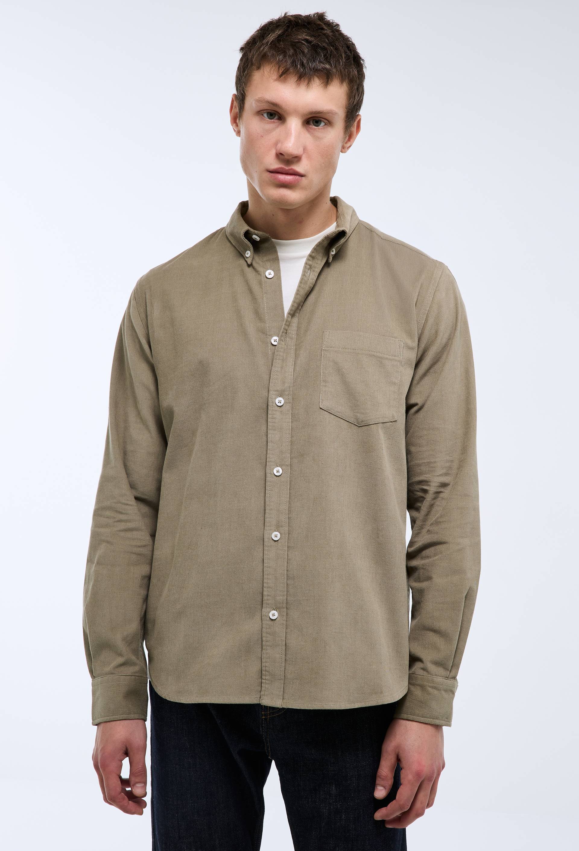 Chemise manches longues velours en coton BIO GOTS, Vert clair, large image number 0.0