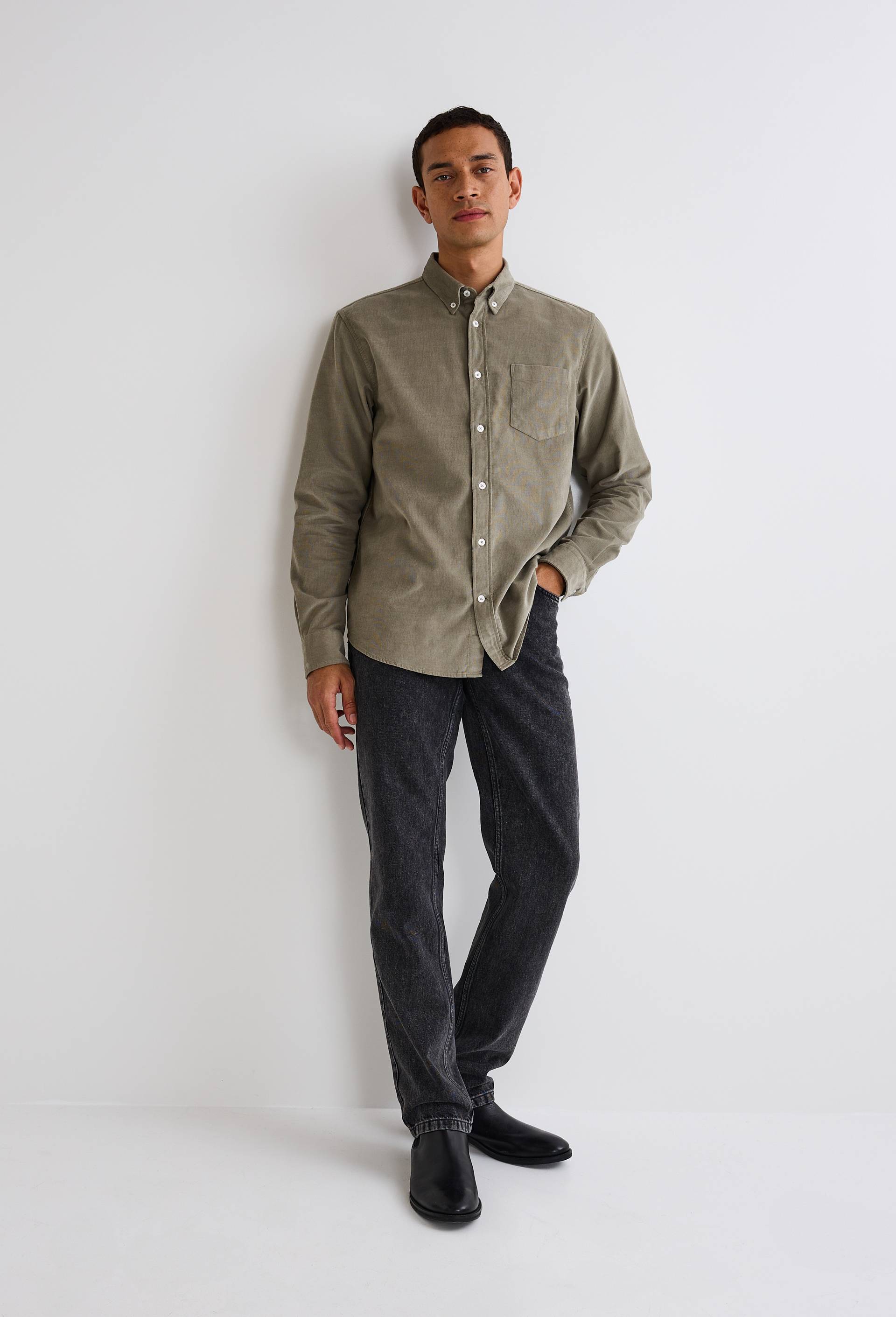Chemise manches longues velours en coton BIO GOTS, Vert clair, large image number 1