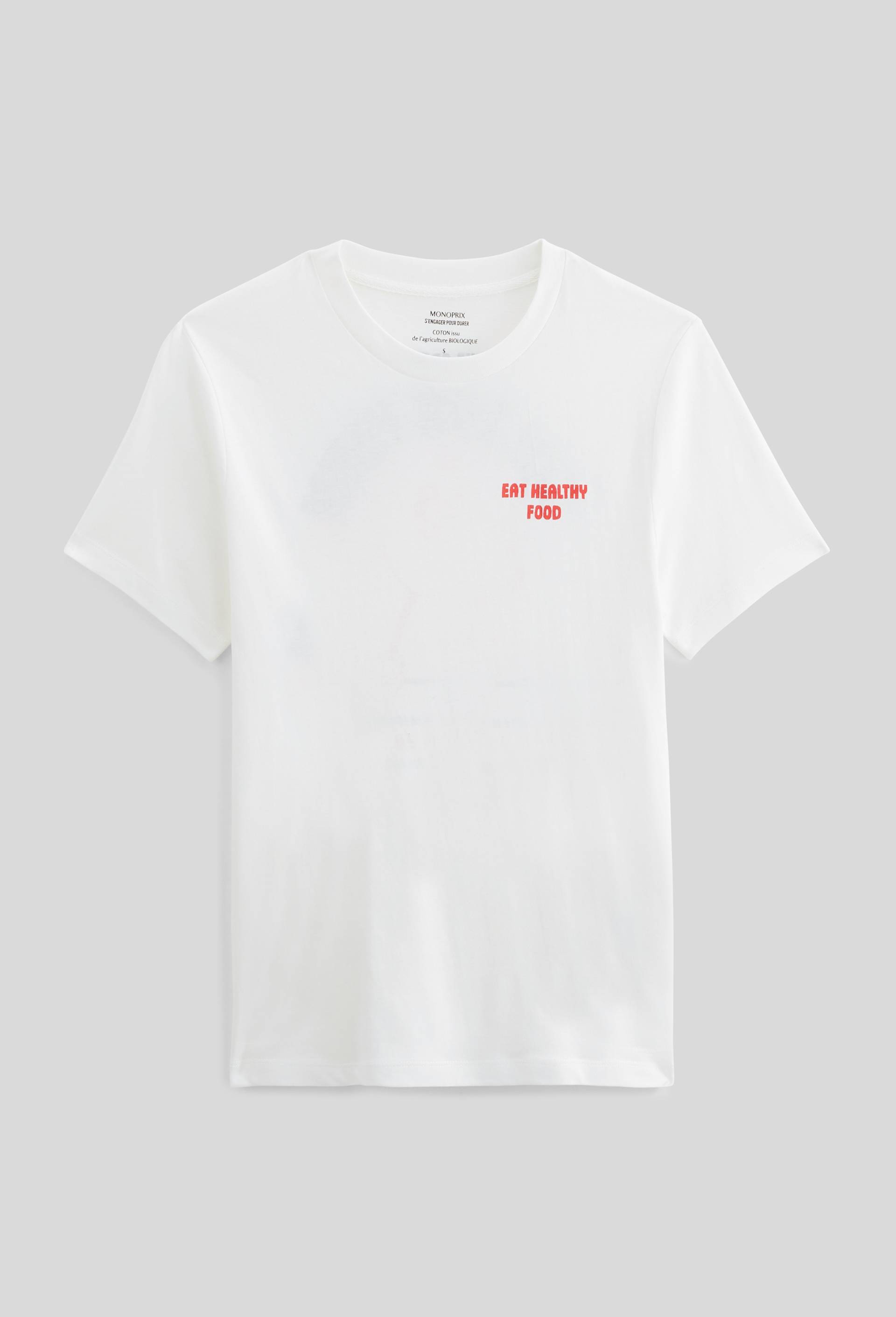 T-shirt &agrave; manches courtes &agrave; message imprim&eacute;, Ecru, large image number 2.0