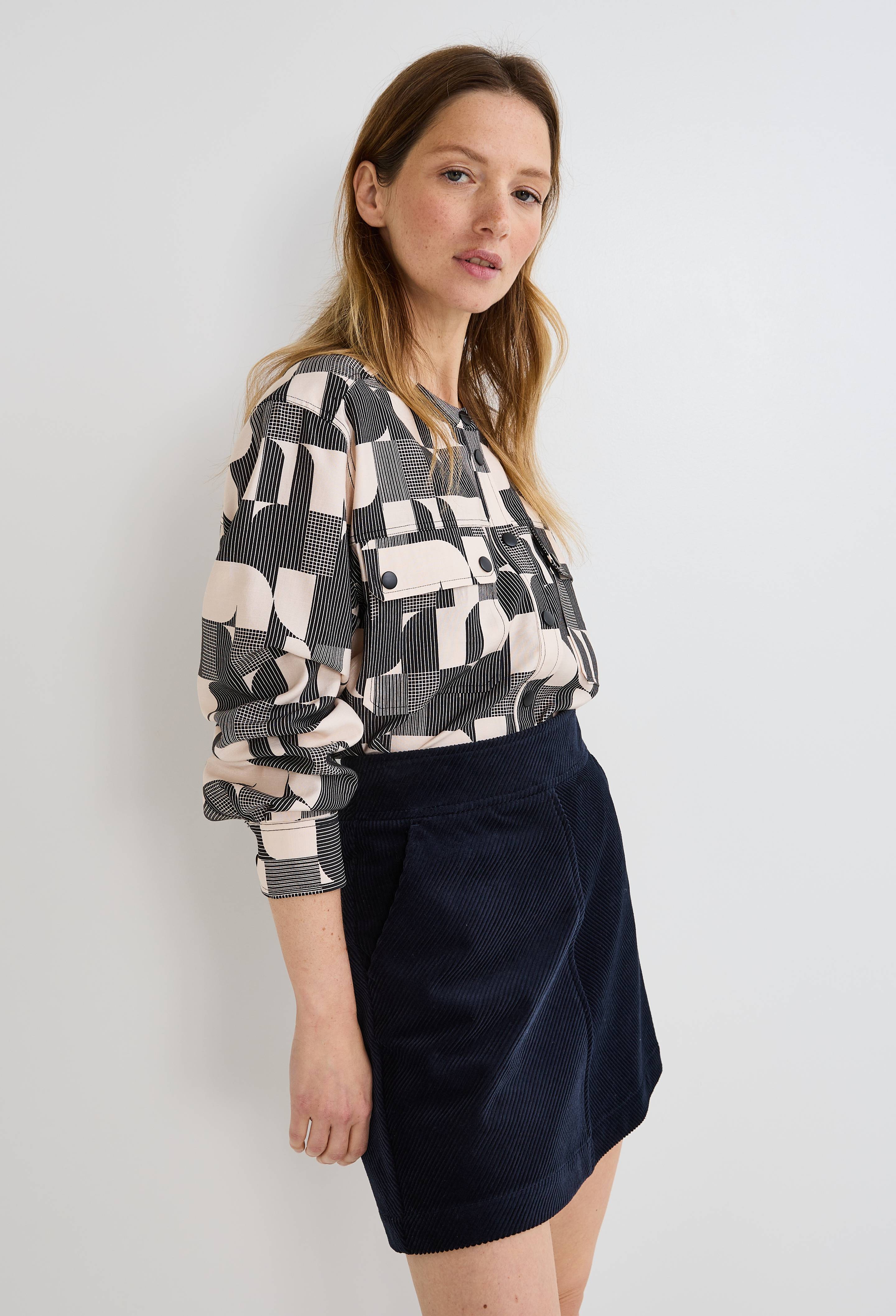 Blouse manches longues imprim&eacute;e, Noir, large image number 0