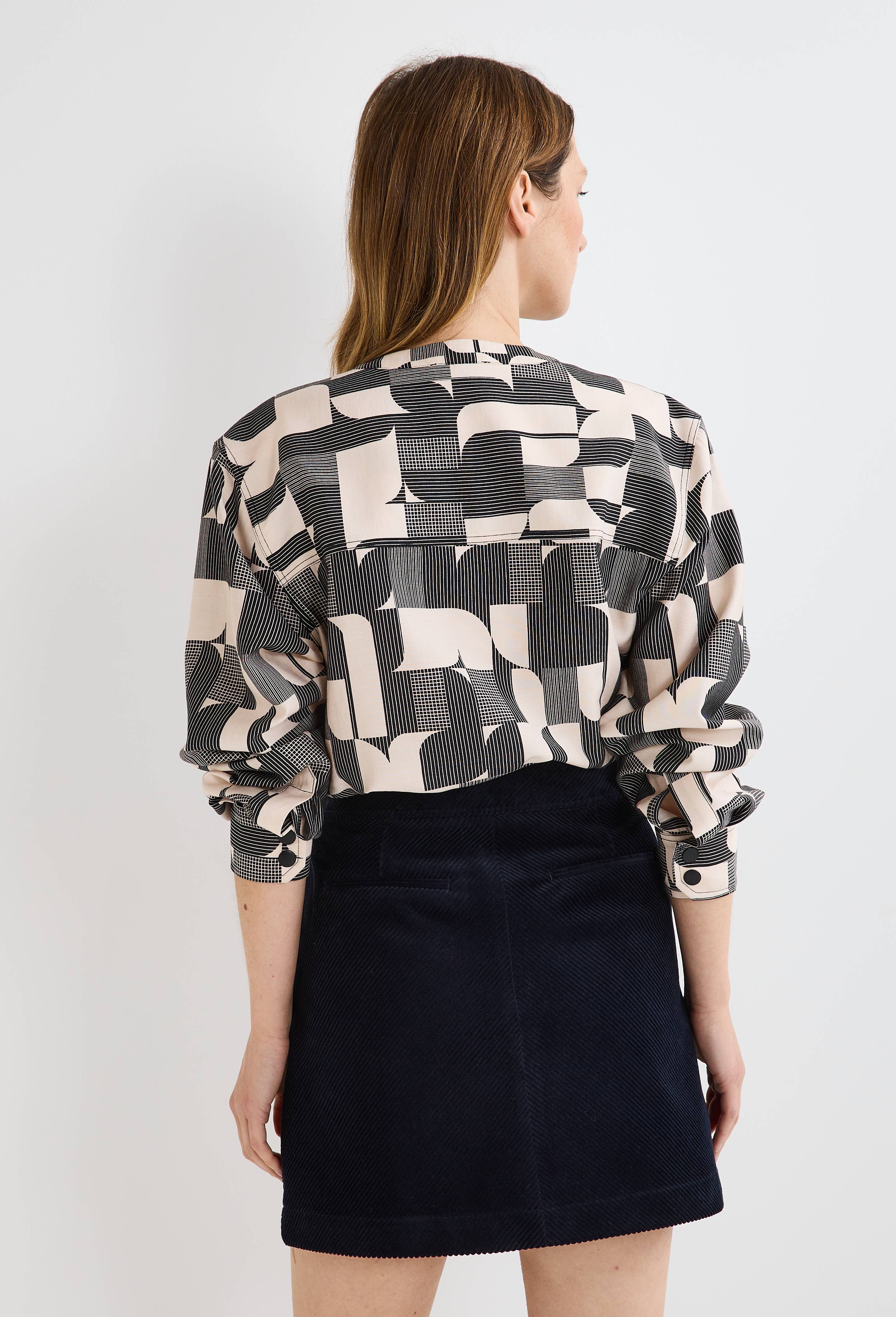 Blouse manches longues imprim&eacute;e, Noir, large image number 1