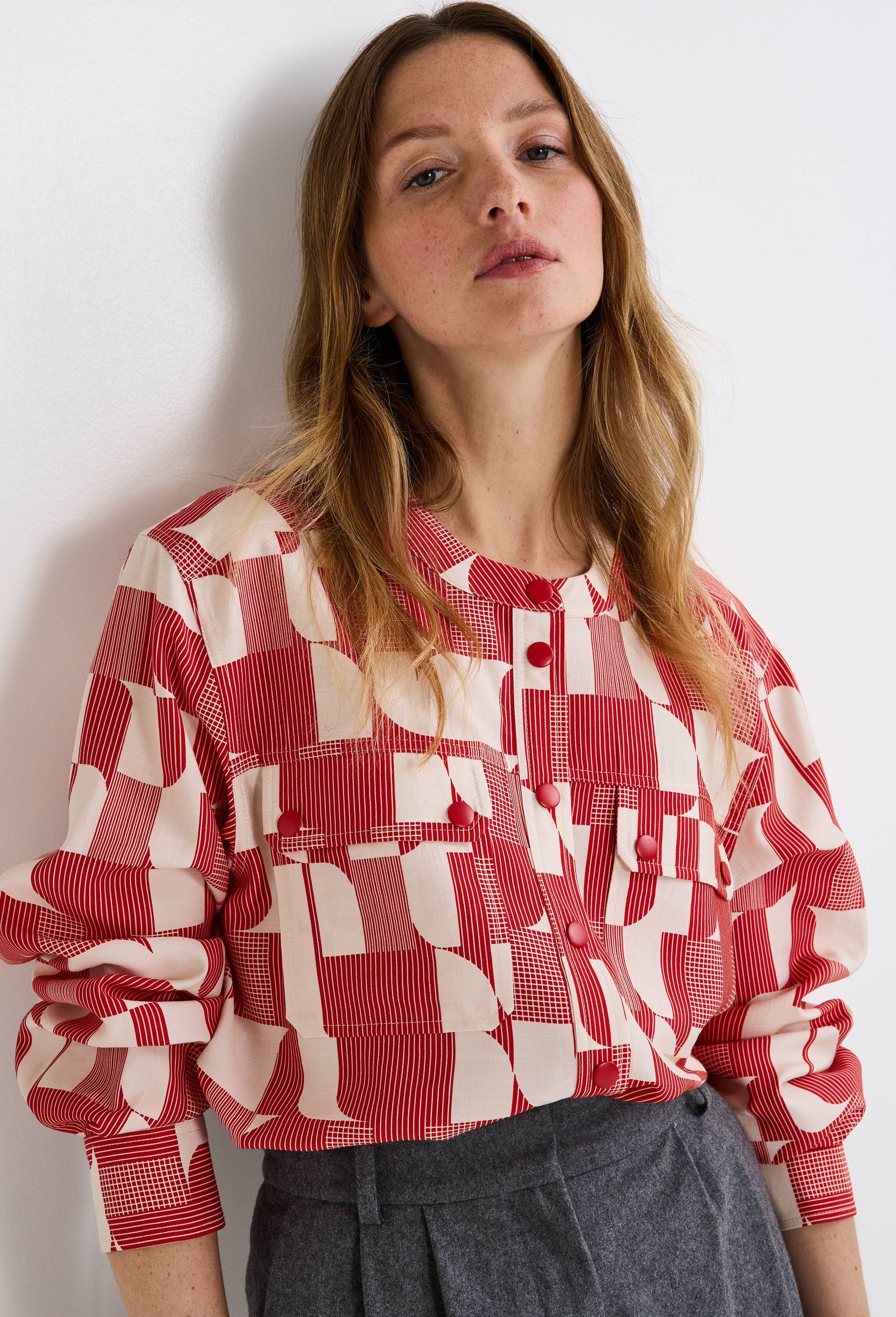 Blouse manches longues imprim&eacute;e, Rouge, large image number 0