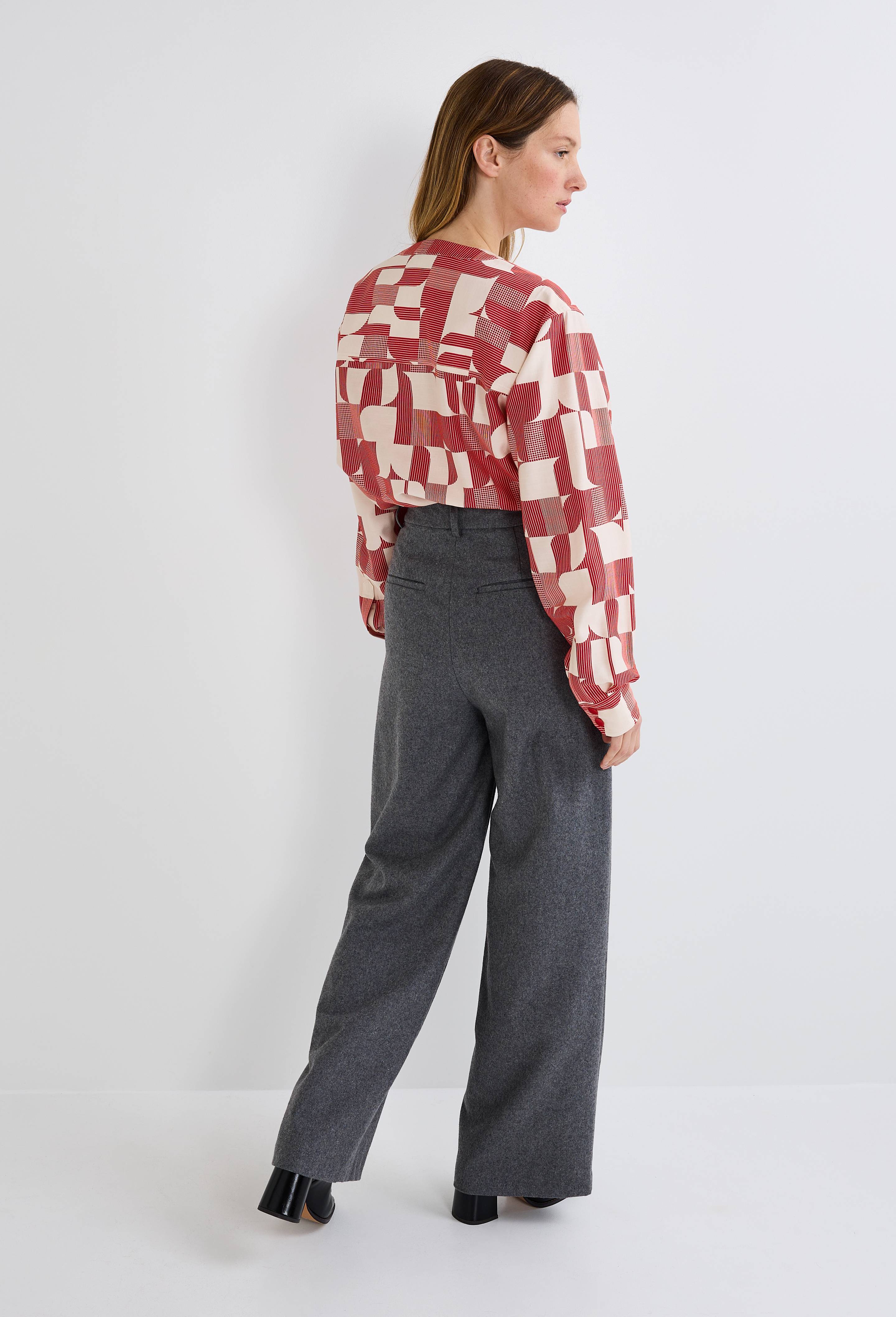 Blouse manches longues imprim&eacute;e, Rouge, large image number 1.0