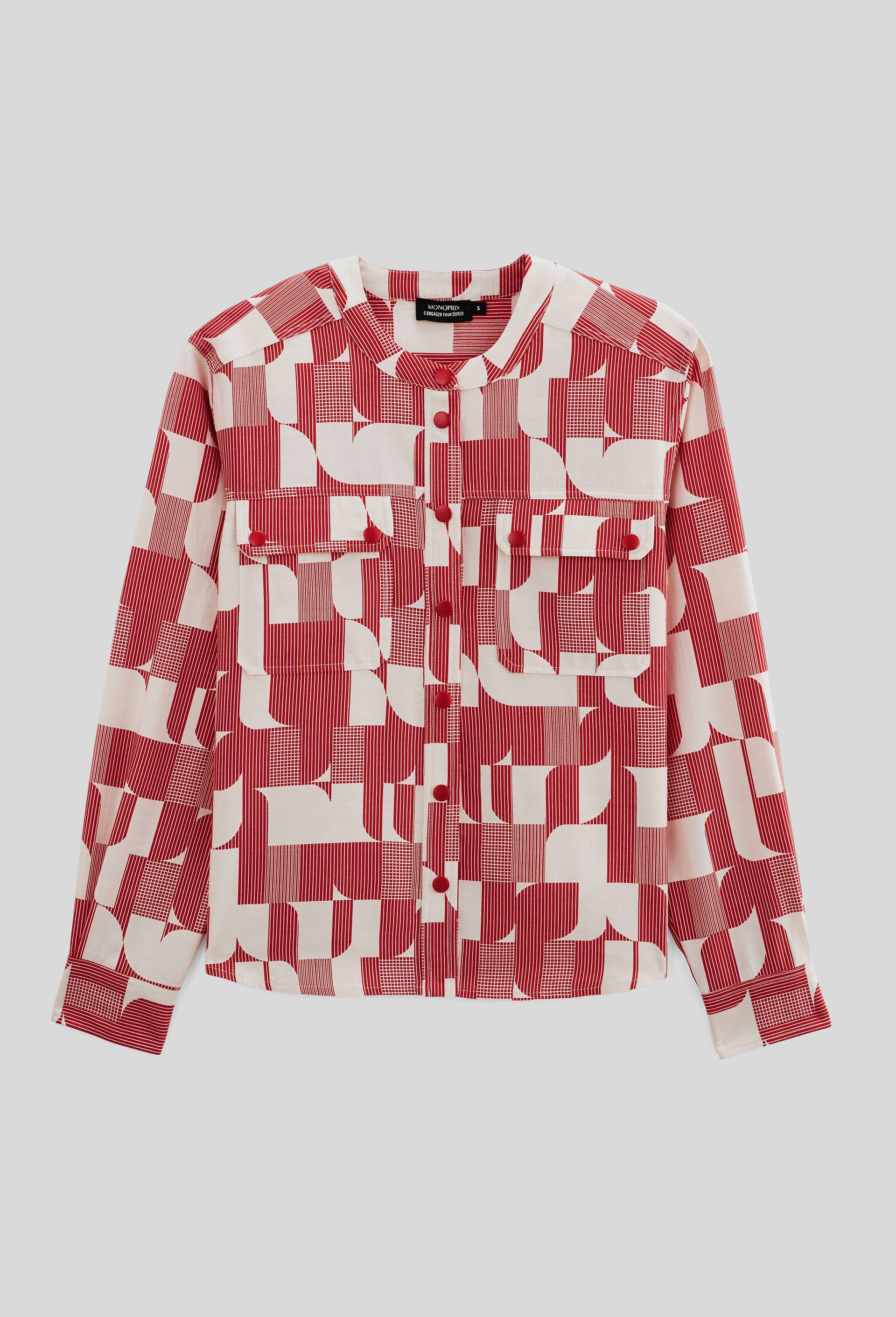 Blouse manches longues imprim&eacute;e, Rouge, large image number 2