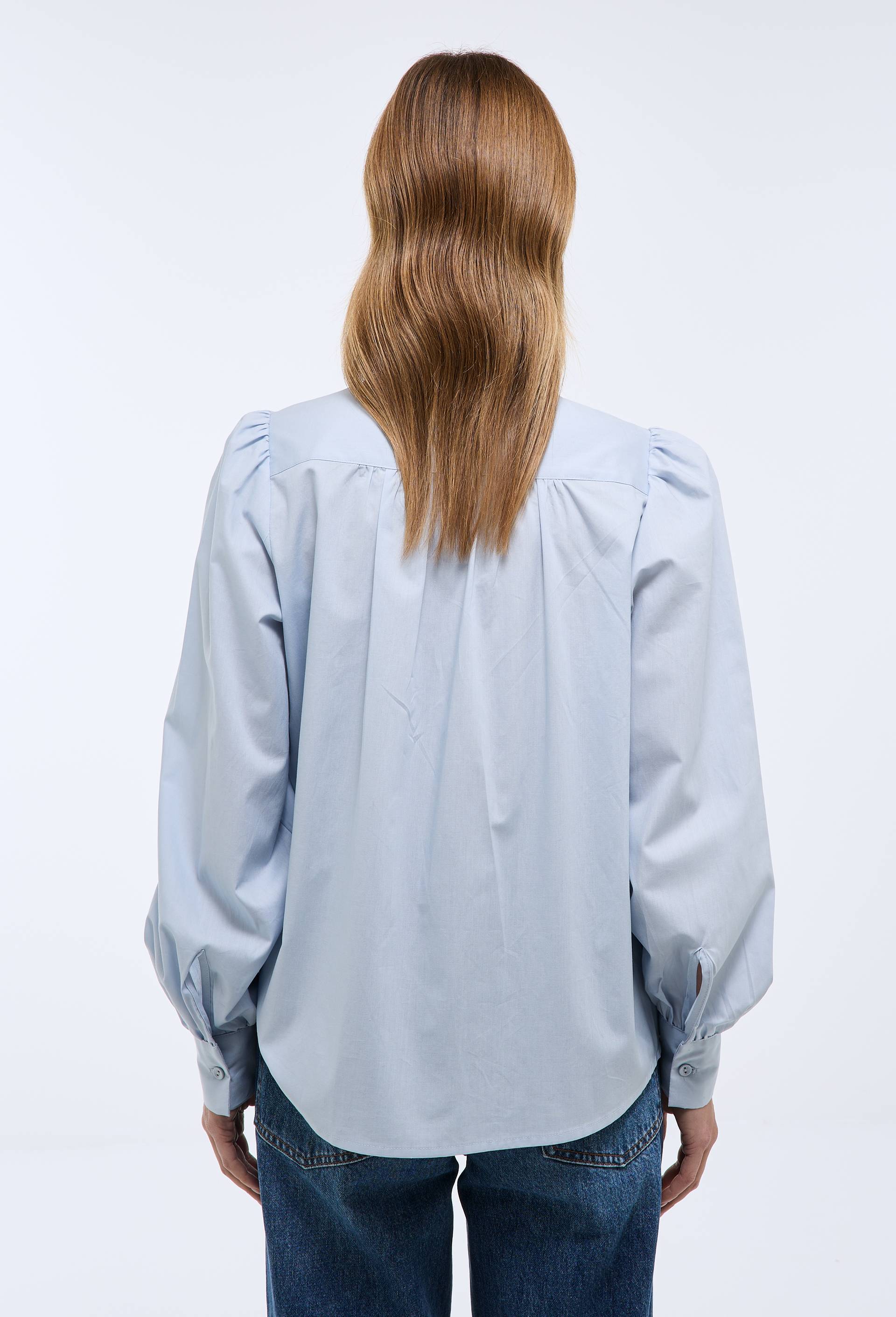 Blouse manches longues unie avec col montant en coton BIO GOTS, Bleu clair, large image number 1