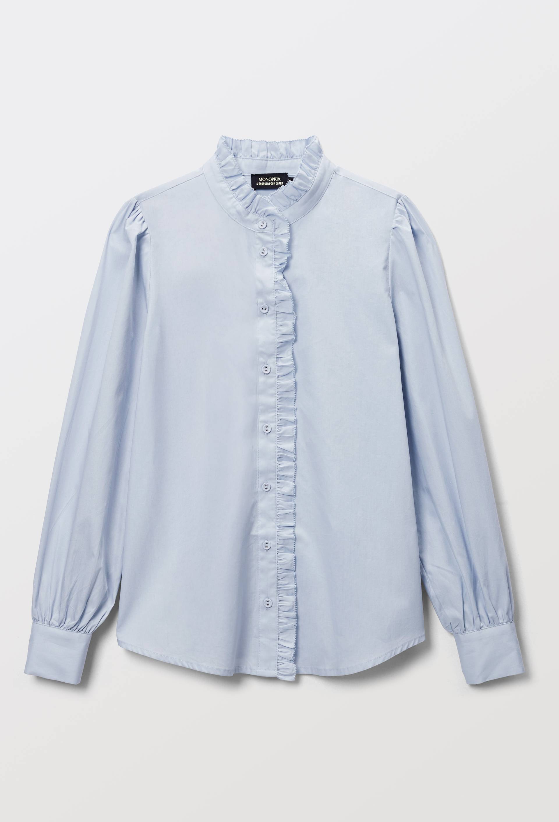 Blouse manches longues unie avec col montant en coton BIO GOTS, Bleu clair, large image number 2