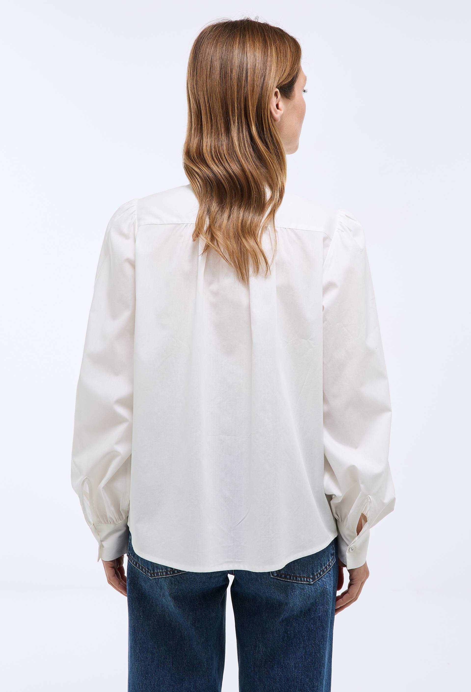 Blouse manches longues unie avec col montant en coton BIO GOTS, Ecru, large image number 1