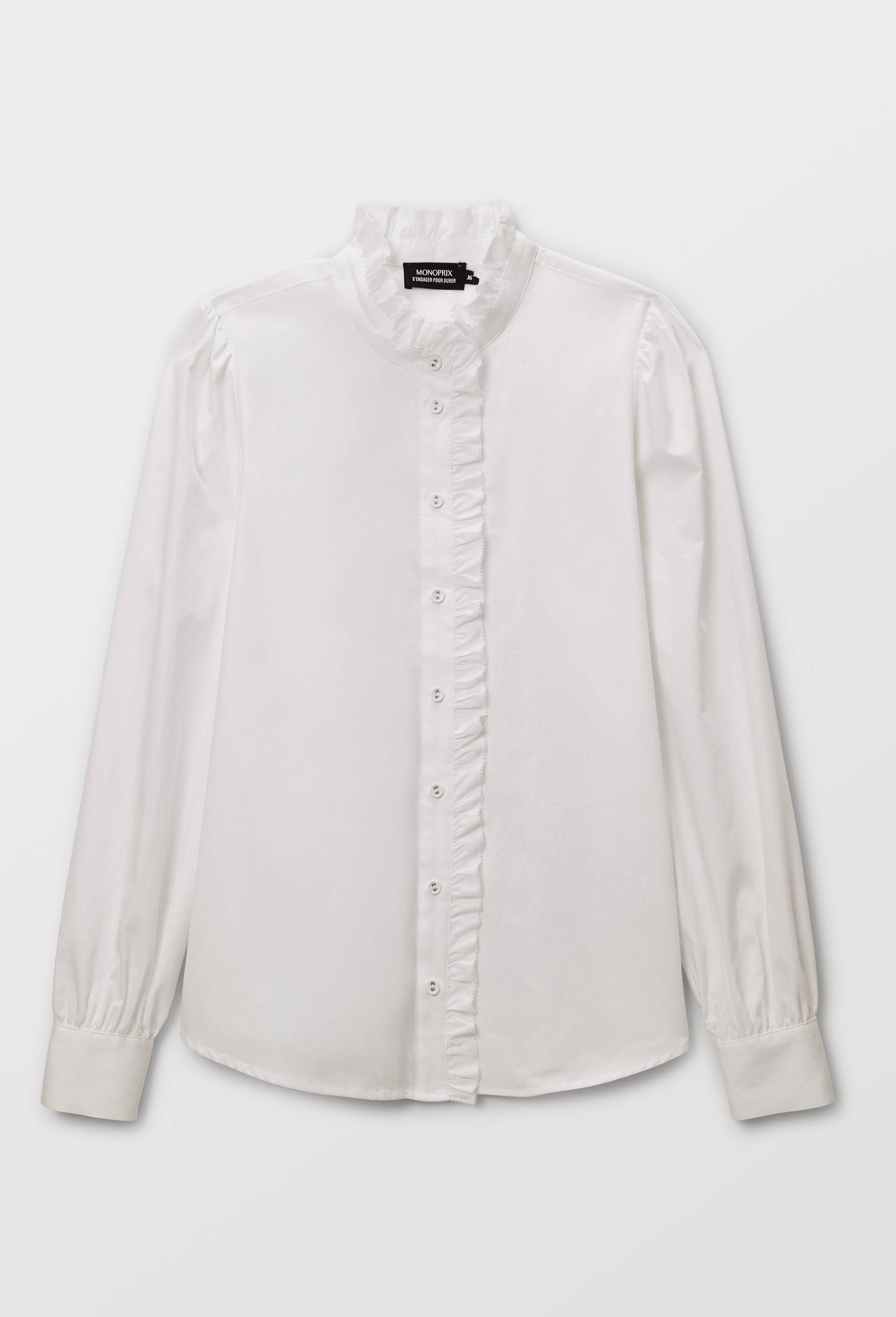 Blouse manches longues unie avec col montant en coton BIO GOTS, Ecru, large image number 2.0