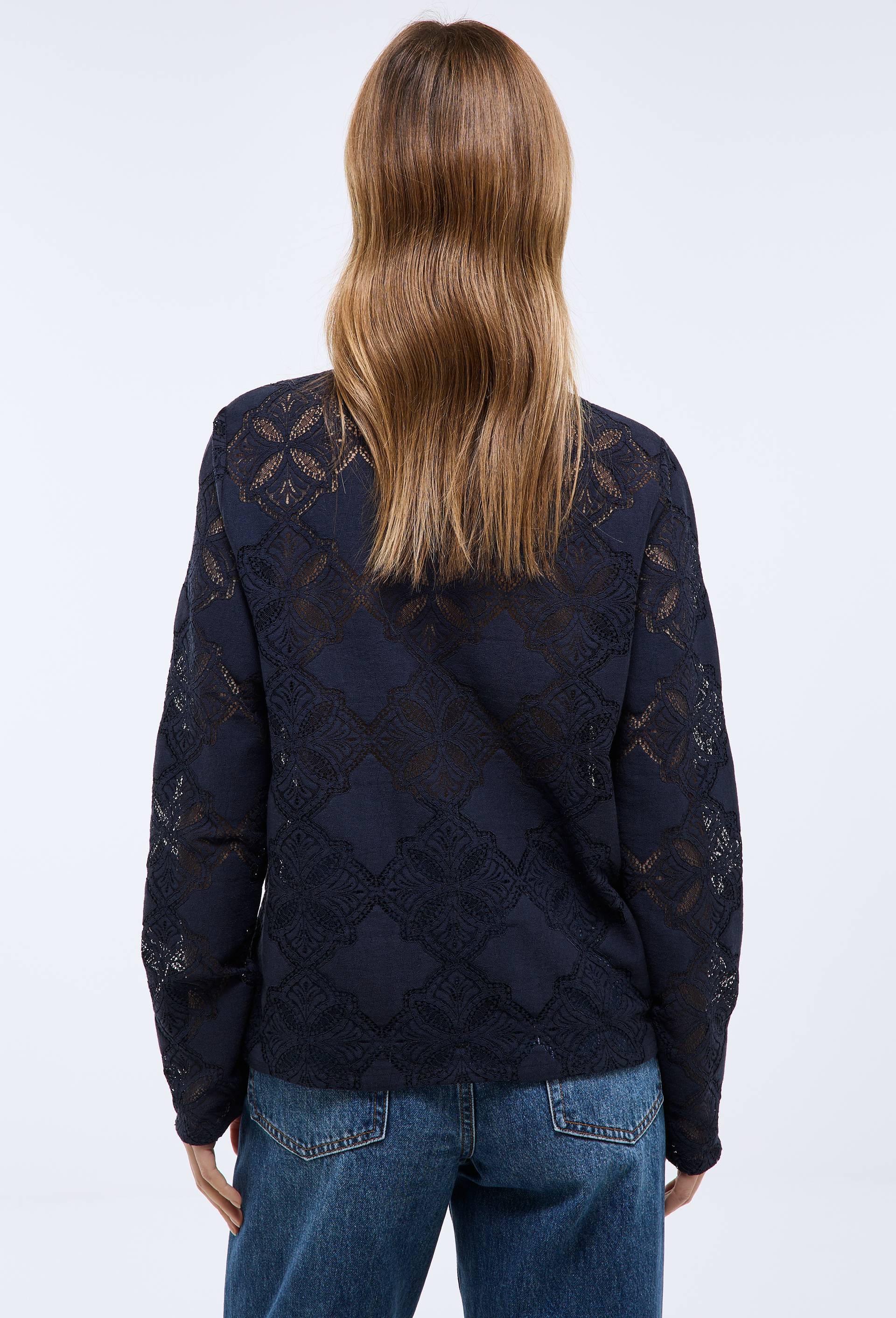 Blouse manches longues en dentelle, Bleu fonc&eacute;, large image number 1.0