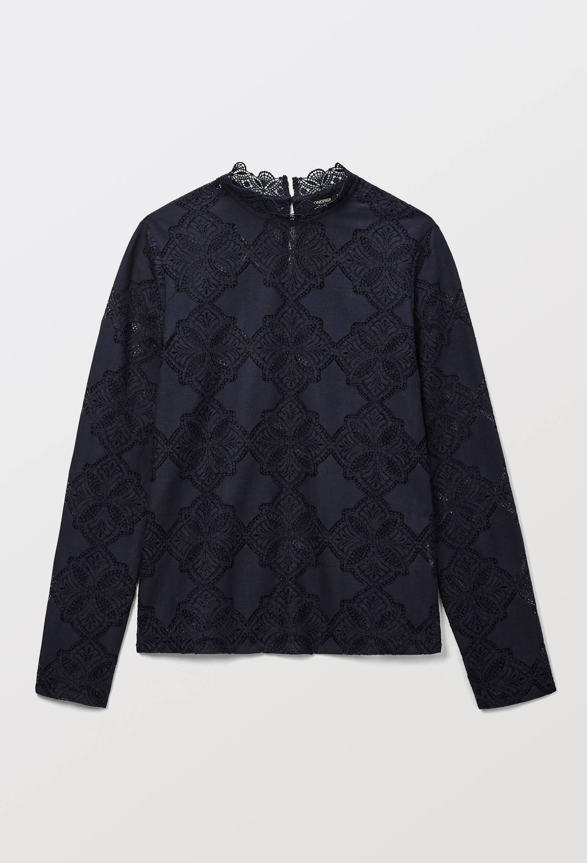 Blouse manches longues en dentelle, Bleu fonc&eacute;, large image number 2.0