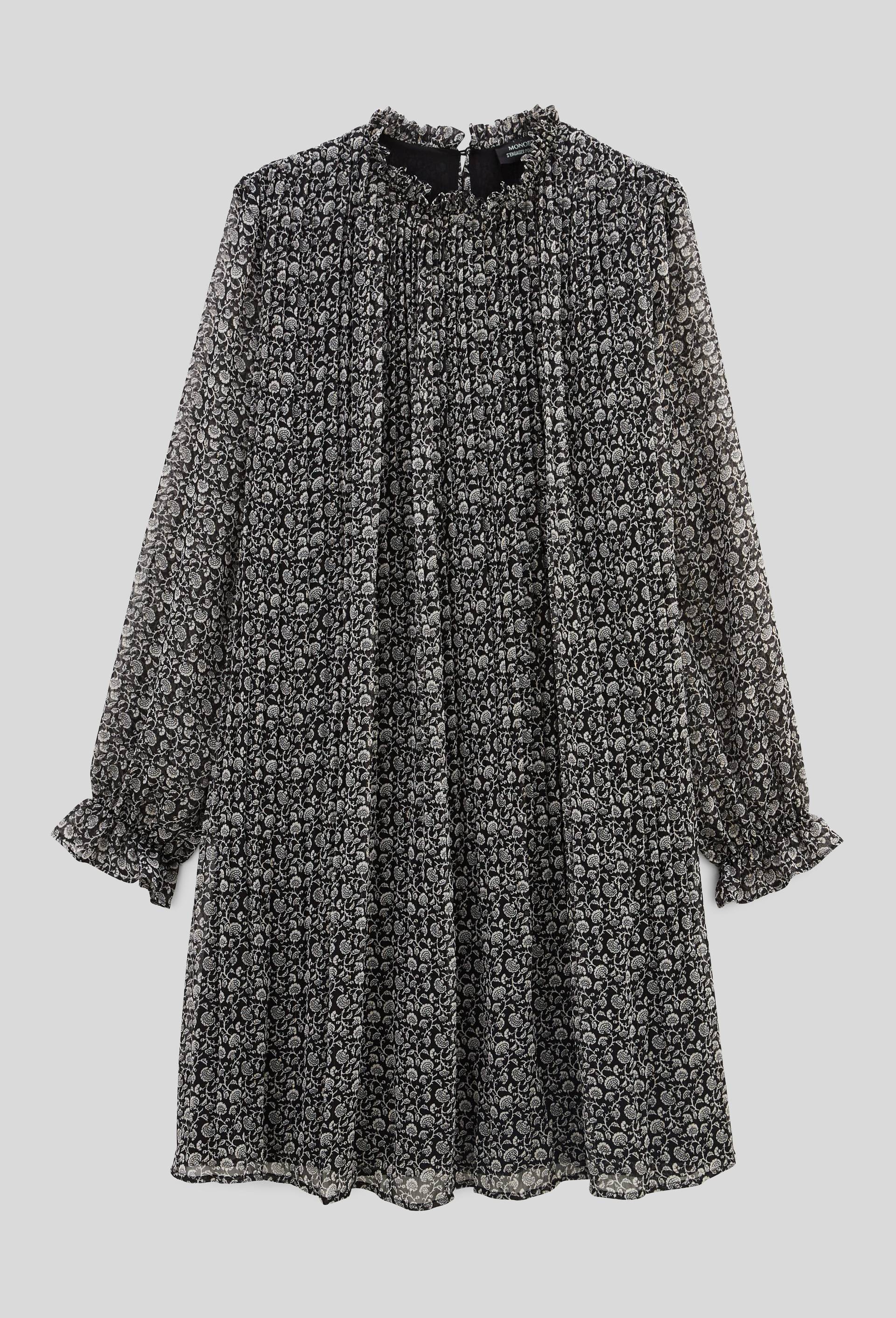 Robe courte plissée imprimée, Noir, large image number 2