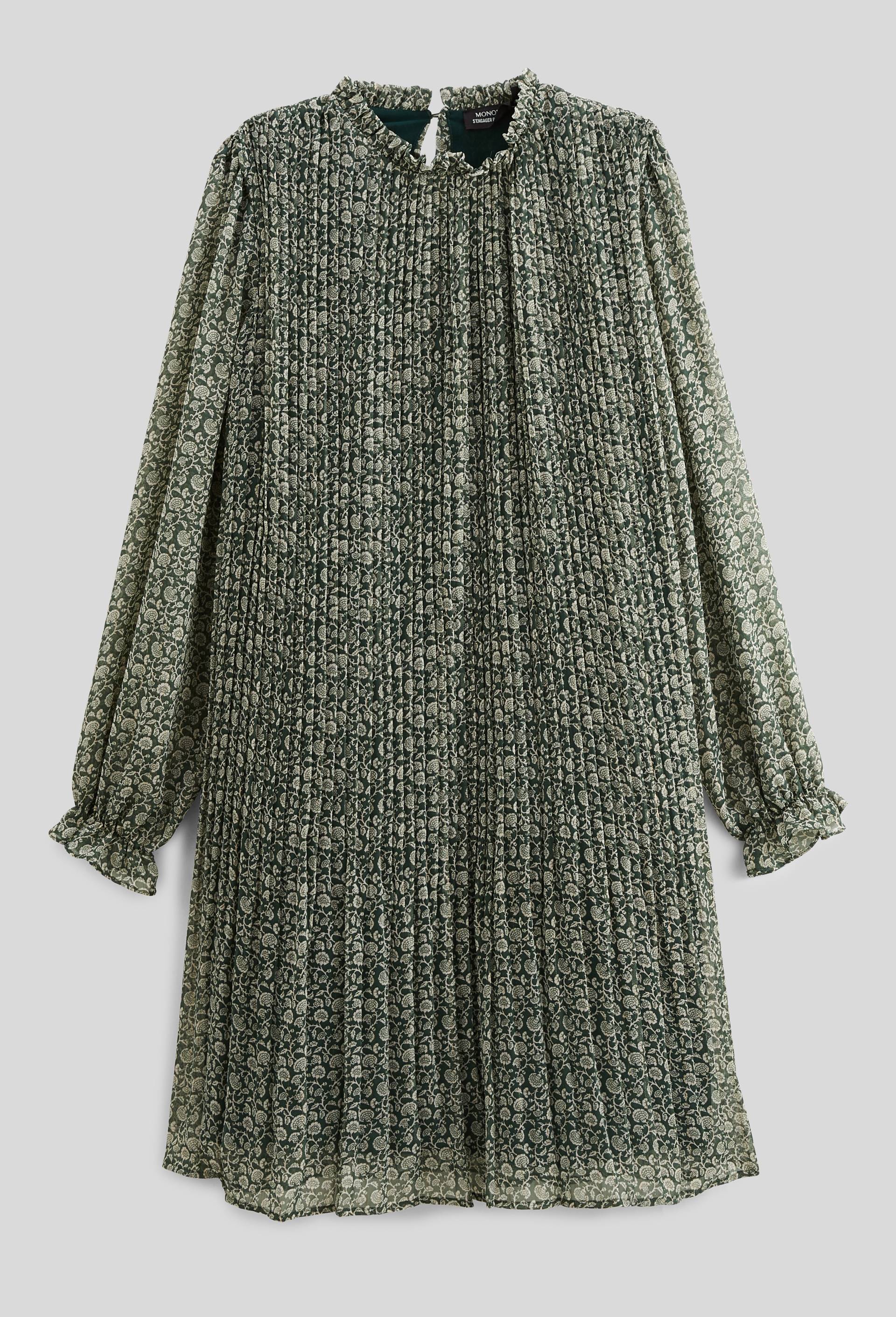 Robe courte plissée imprimée, Vert foncé, large image number 2.0