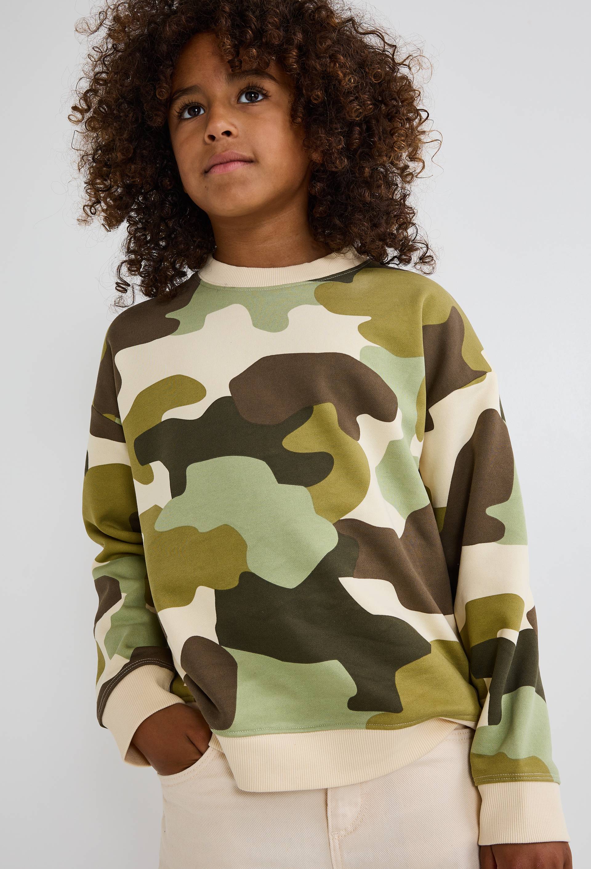 Sweat imprim&eacute; en coton BIO GOTS, Beige clair, large image number 0