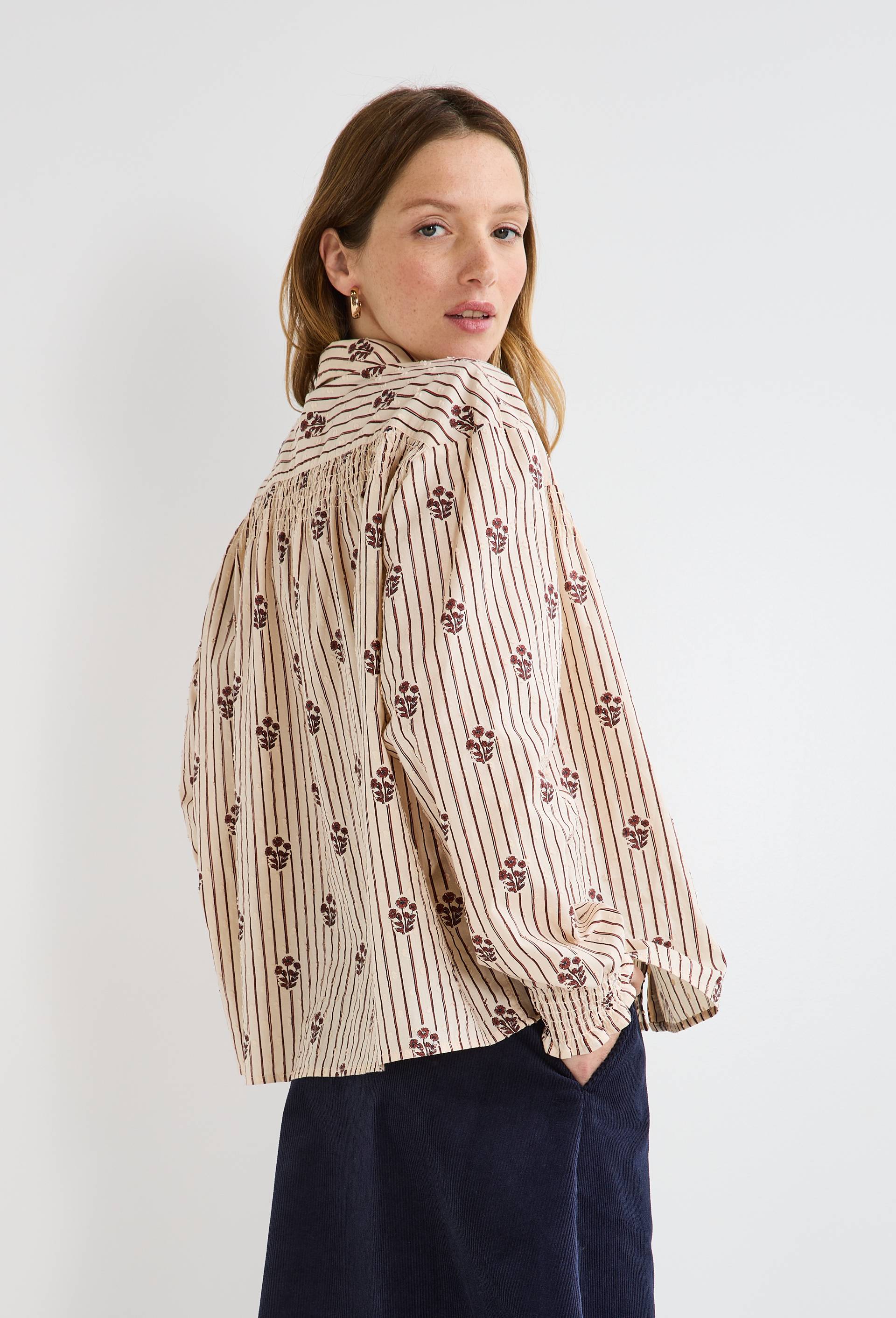 Blouse Tunique Monoprix Beige à Pois - Manches Longues - Taille 44 - Occasion Très Bon état