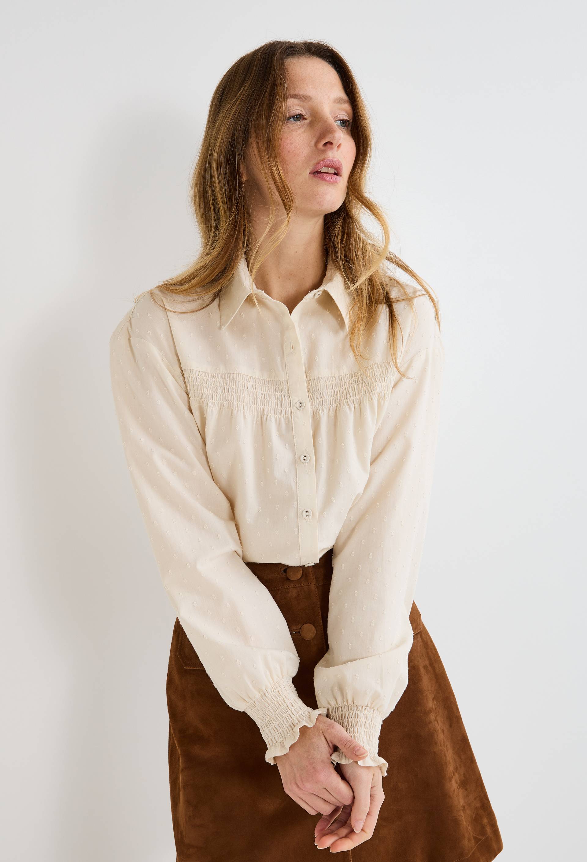 Blouse manches longues unie en coton BIO GOTS, Ecru, large image number 0