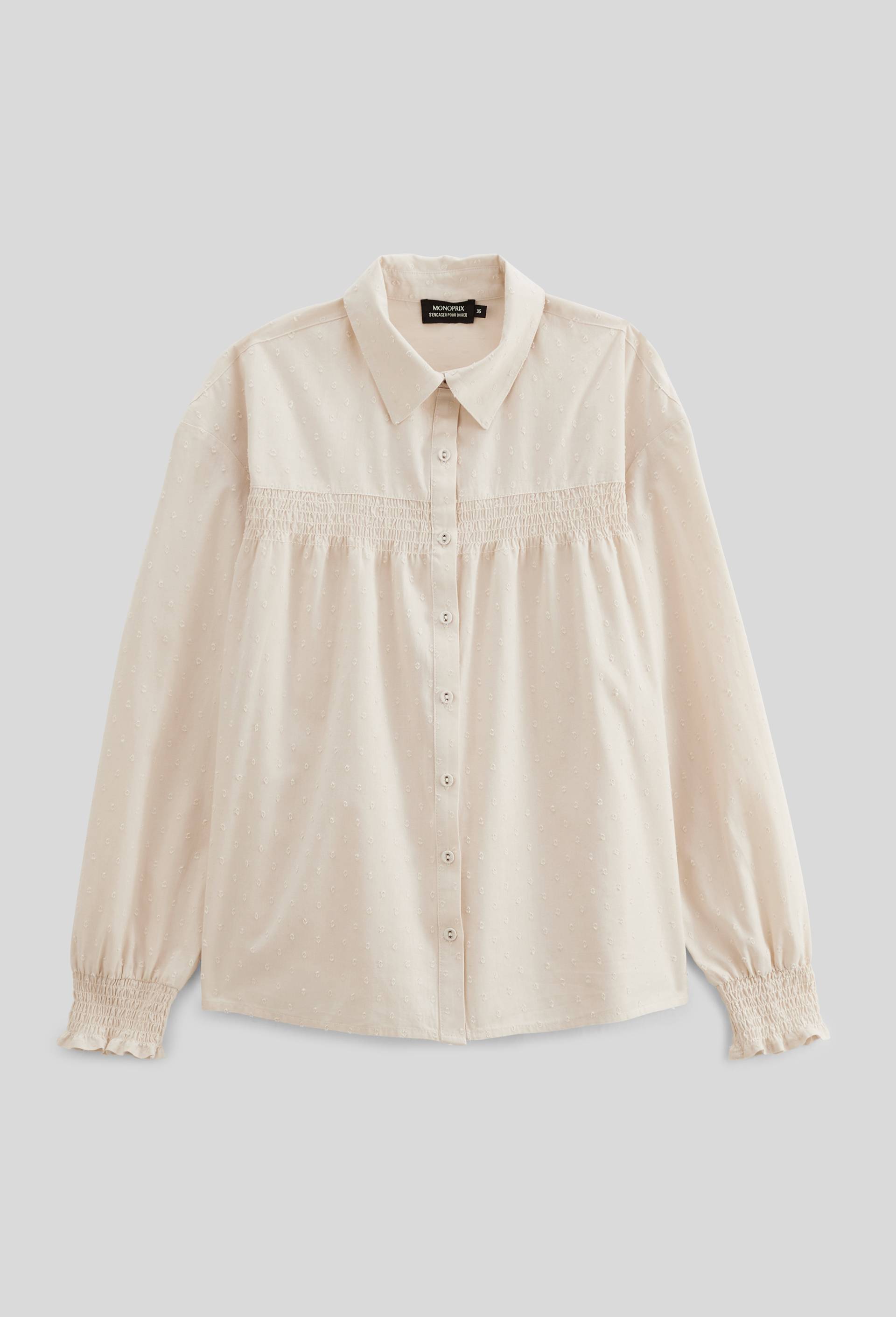 Blouse manches longues unie en coton BIO GOTS, Ecru, large image number 2.0