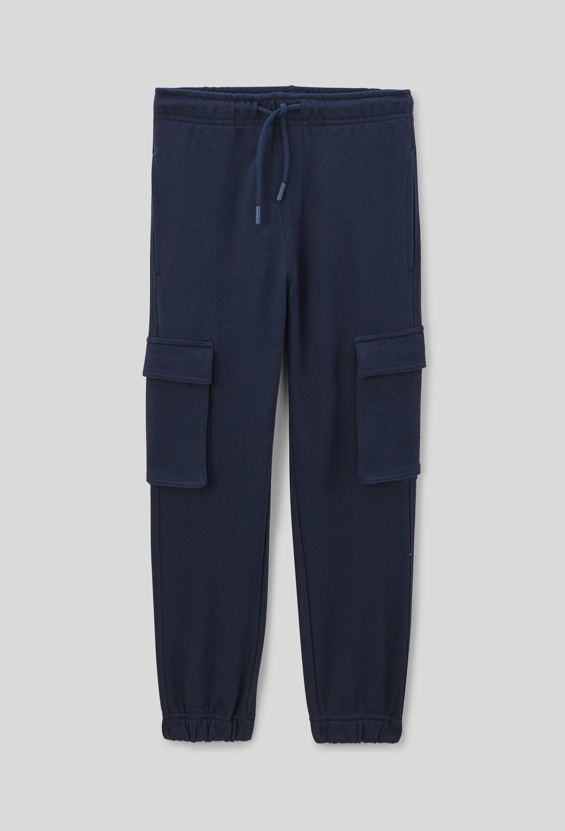 Jogging cargo en molleton uni en coton BIO GOTS, Bleu foncé, swatch image