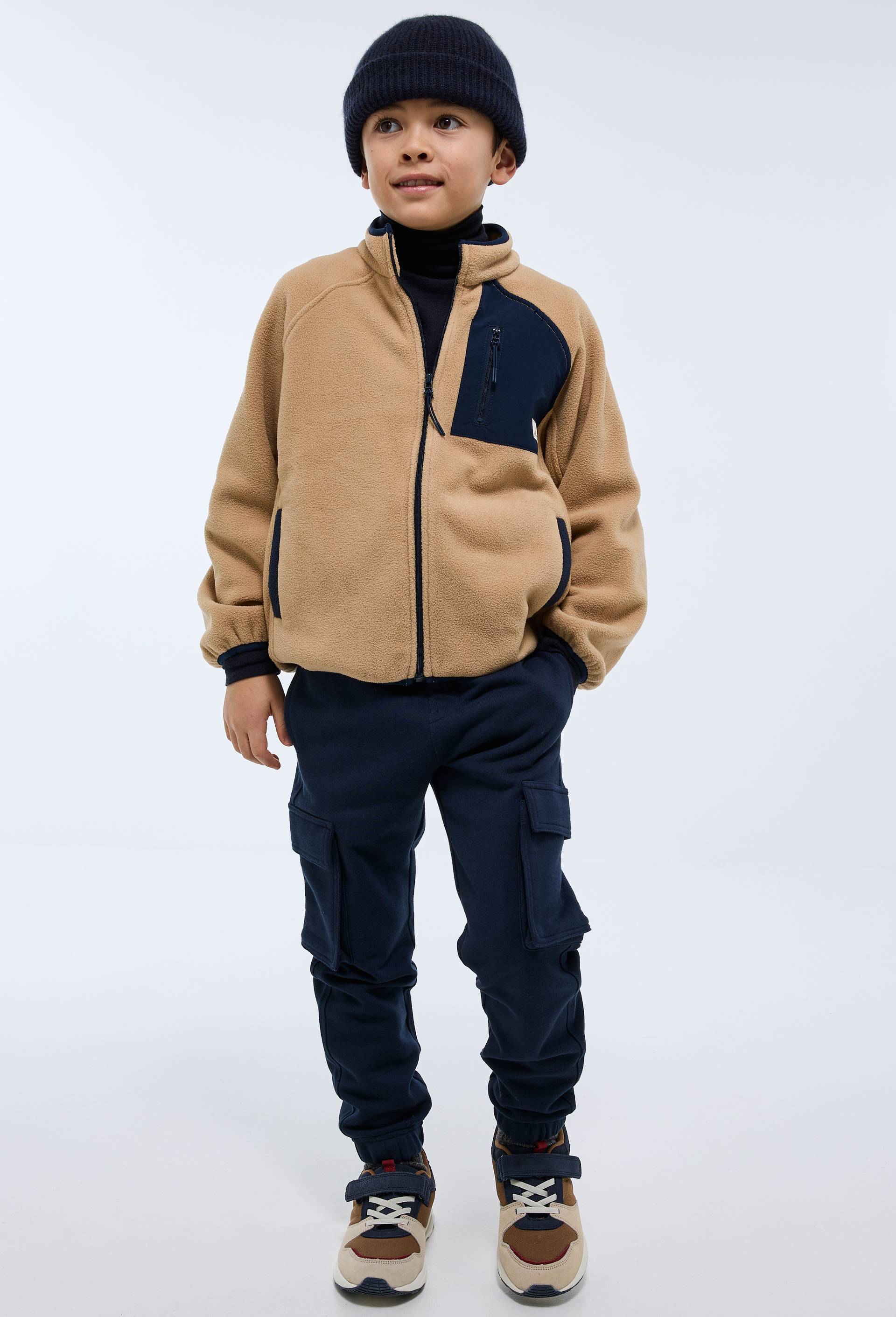 Jogging cargo en molleton uni en coton BIO GOTS, Bleu fonc&eacute;, swatch image
