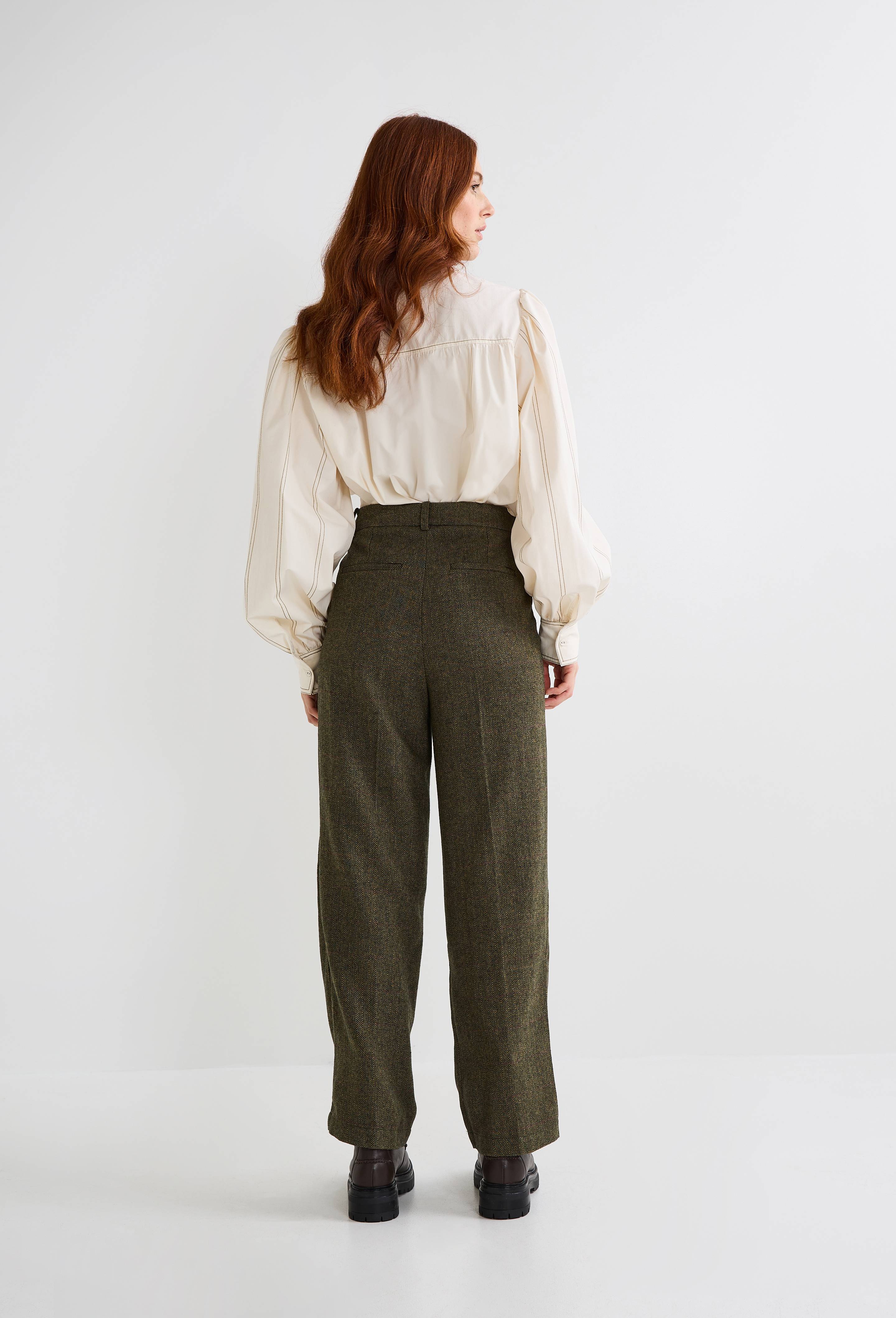 Pantalon &agrave; pinces en laine m&eacute;lang&eacute;e, Vert, large image number 2