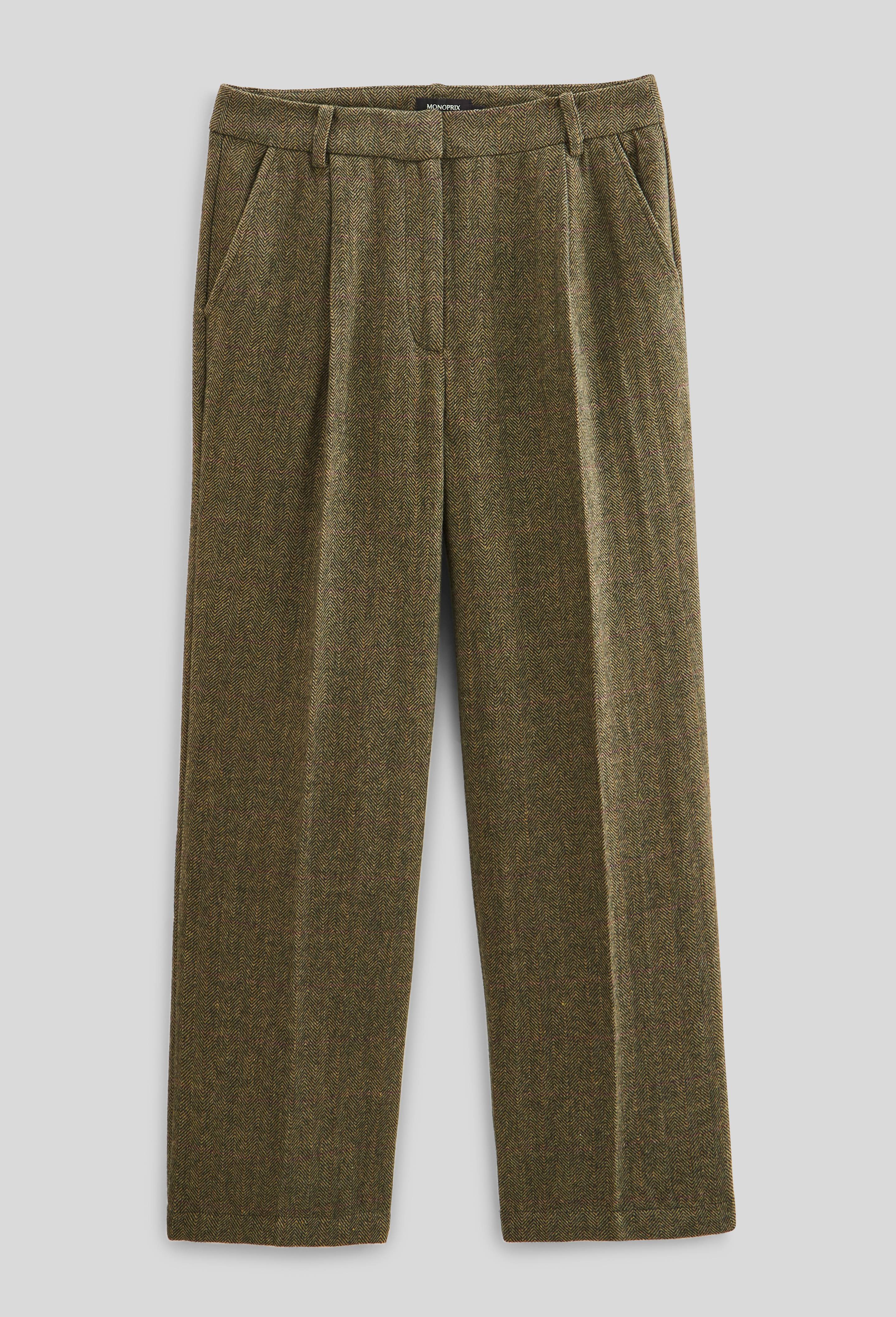 Pantalon &agrave; pinces en laine m&eacute;lang&eacute;e, Vert, large image number 3
