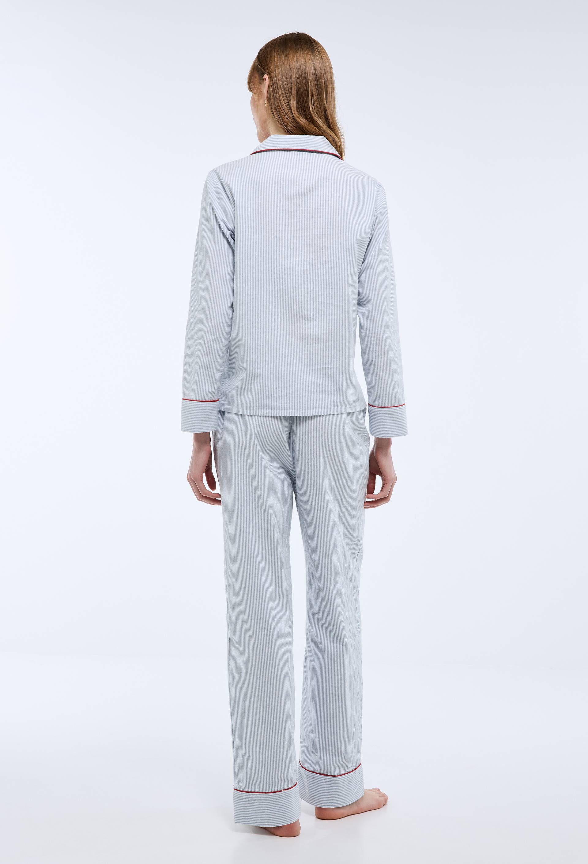 Pyjama ray&eacute; en flanelle de coton BIO et broderie coeur, Bleu, large image number 1