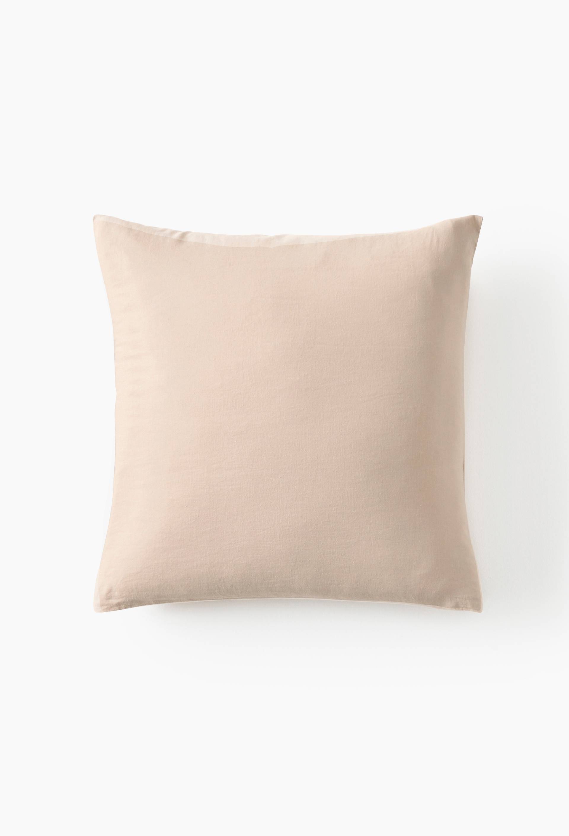 Taie d'oreiller carr&eacute;e unie, 63x63cm, 52% coton bio et 48% lin, Beige clair, large image number 2.0