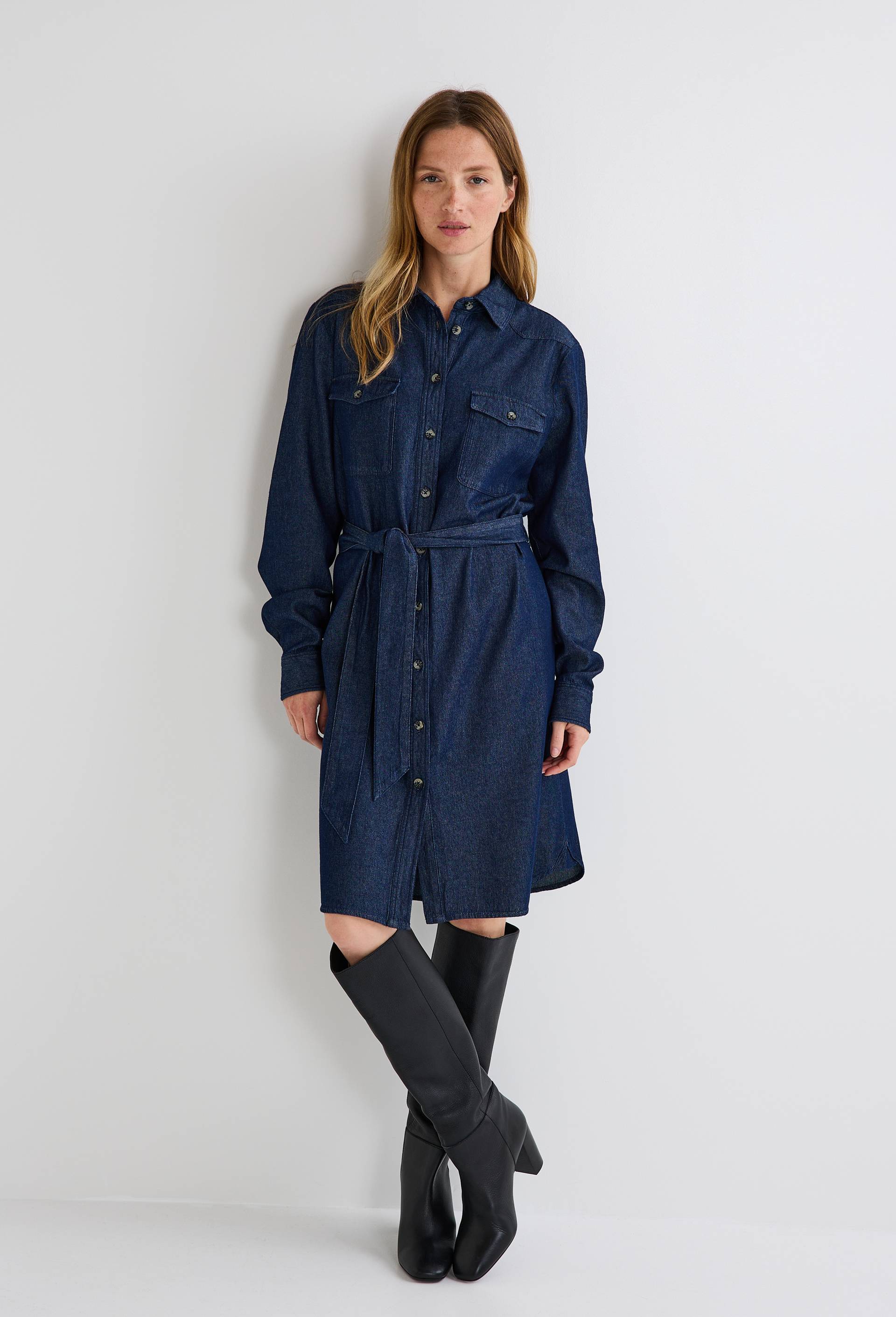 Robe courte denim en coton BIO GOTS, Bleu foncé, large image number 0