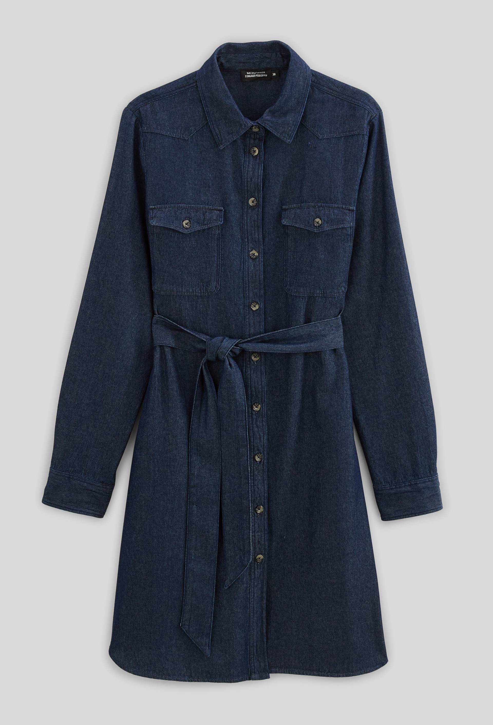 Robe courte denim en coton BIO GOTS, Bleu foncé, large image number 2