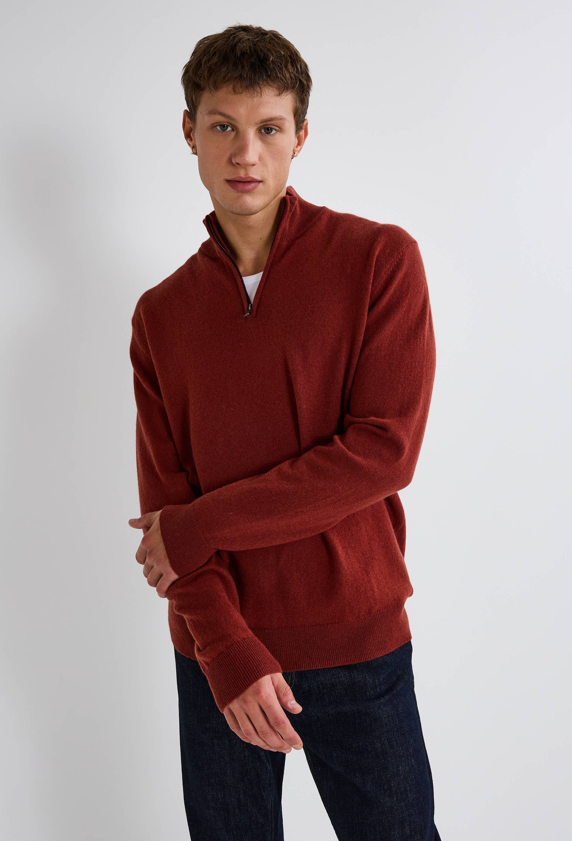 Pull col camionneur en mélange laine et cachemire, Brun, swatch image