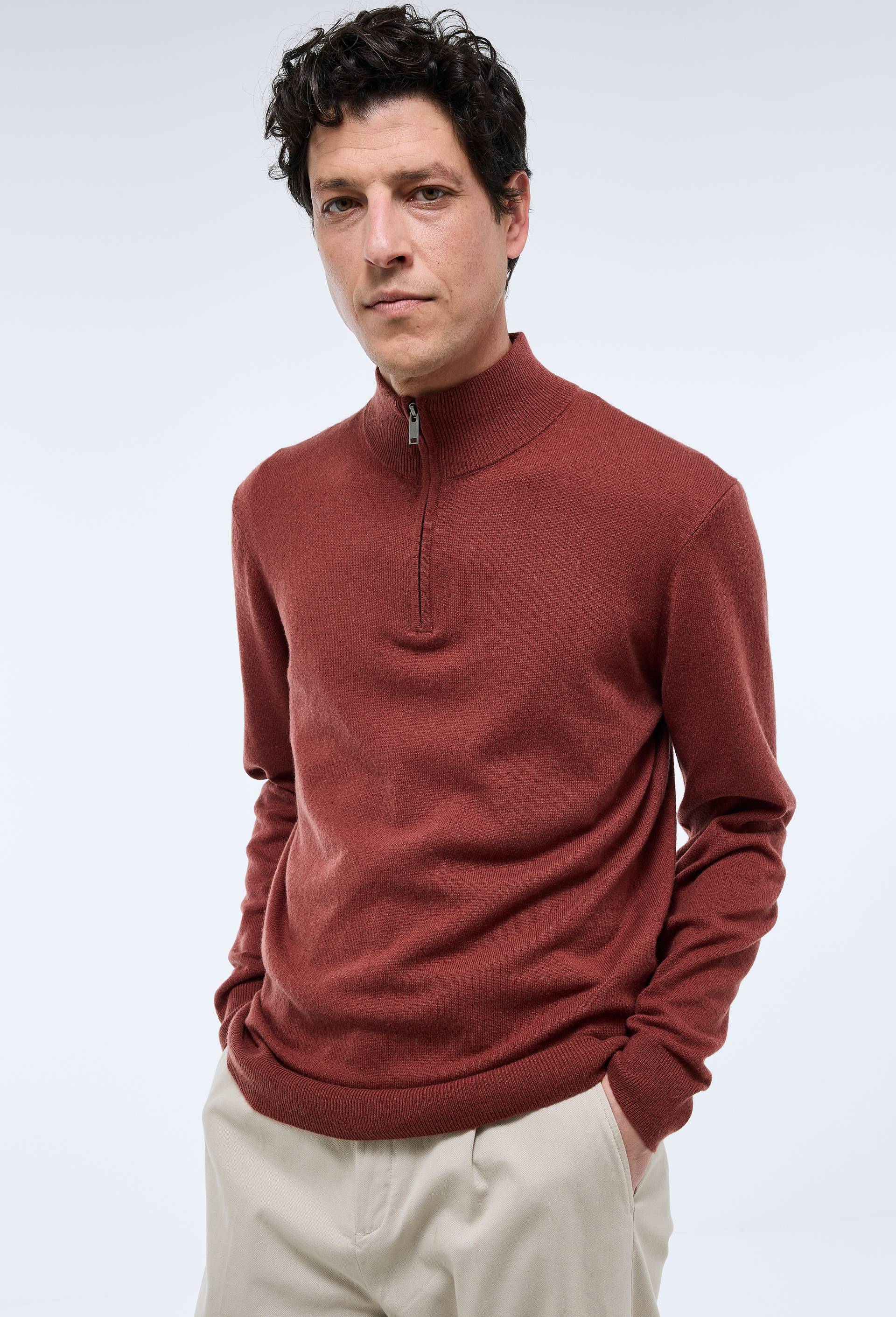 Pull col camionneur en m&eacute;lange laine et cachemire, Brun, swatch image