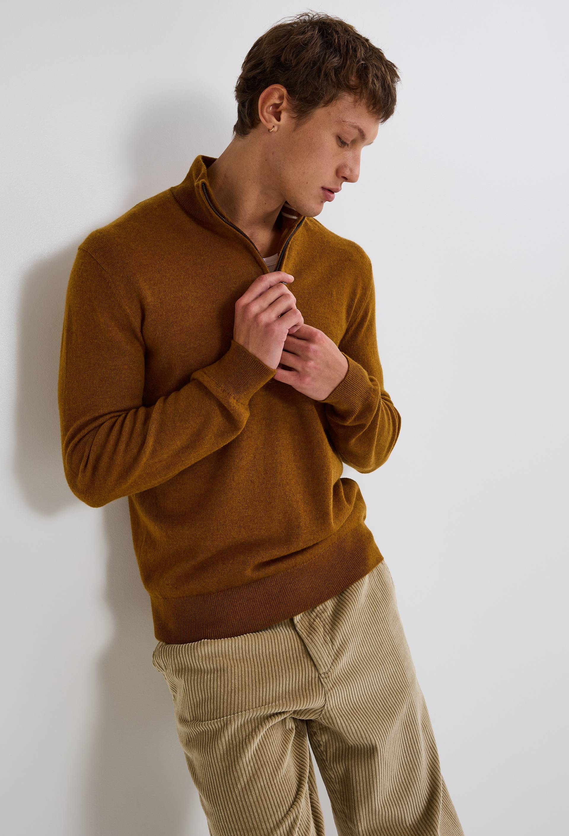 Pull col camionneur en mélange laine et cachemire, Jaune, swatch image