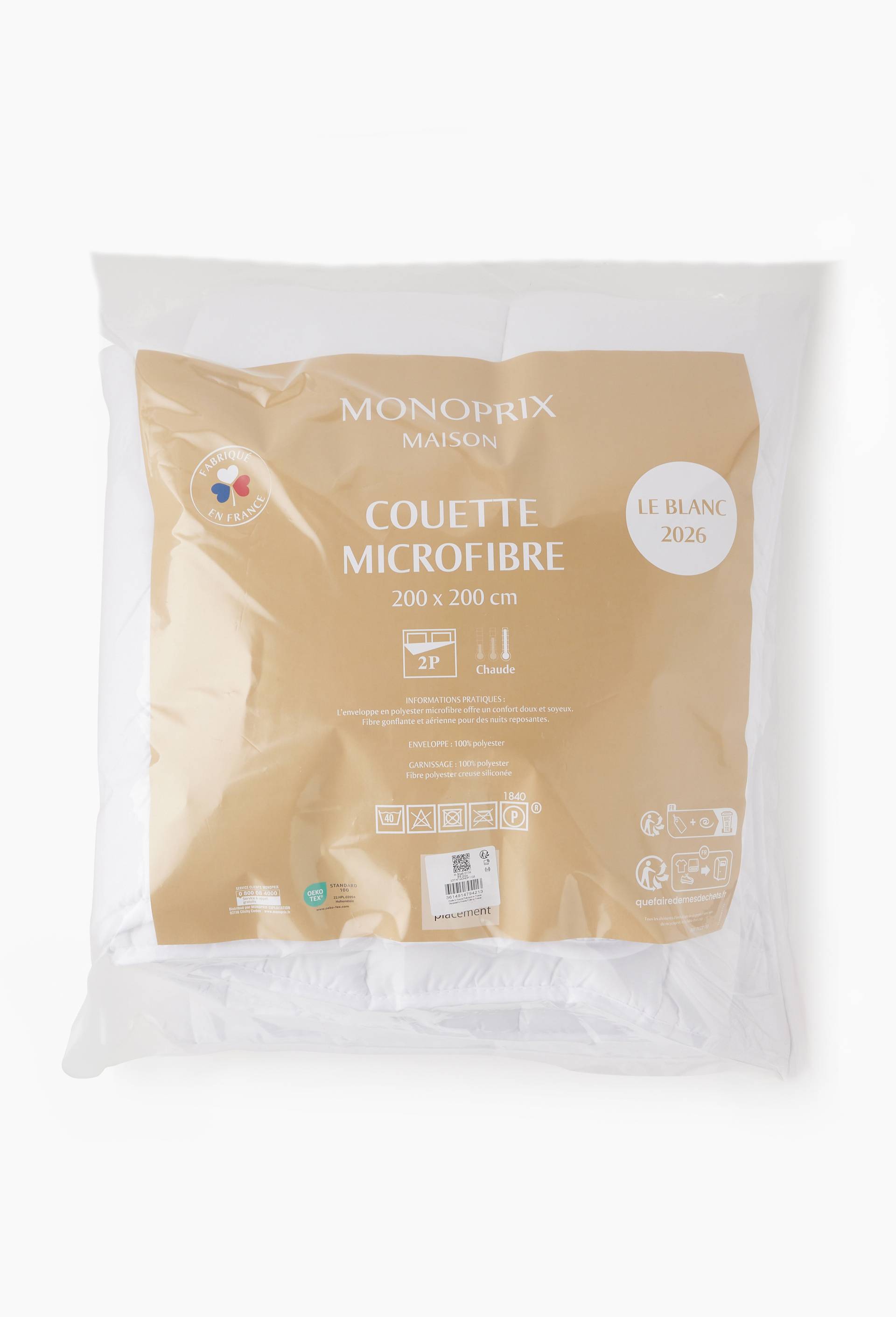 Couette microfibre 400g, , enveloppe 100% polyester et garnissage 100% polyester silicon&eacute;, Blanc, large image number 2.0
