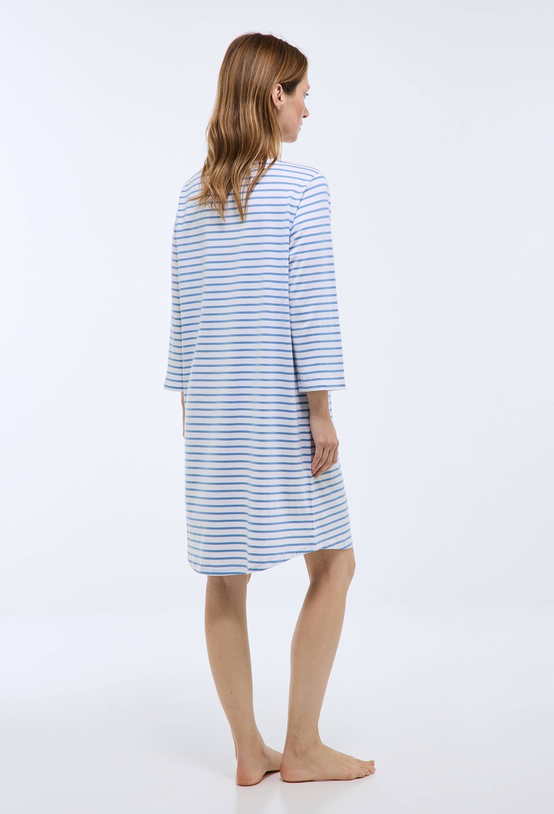 Chemise de nuit ray&eacute;e avec broderie coeur en coton BIO, Bleu, large image number 2.0